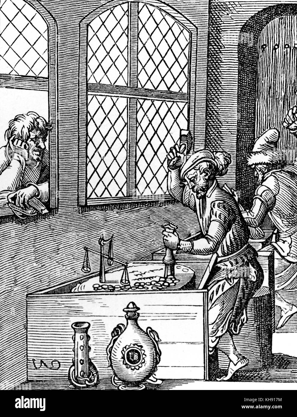"L'officier de la monnaie' - du design gravé par J. Amman, 16ème siècle. Banque D'Images