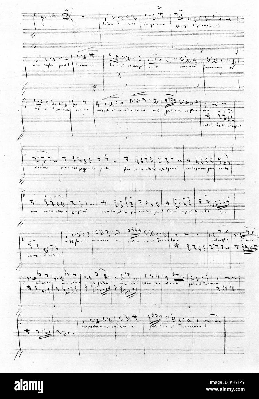 Trovatore par Giuseppe Verdi - Projet de page de la partie IV, 'Mira' Lagrime di, passionné. GV : compositeur italien, 9 ou 10 octobre 1813 - 27 janvier 1901. Banque D'Images