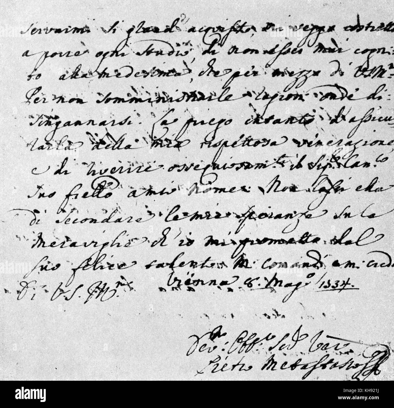 Lettre de Pietro Metastasio (de sa propre main). Poète et librettiste d'opéra italien, 1698-1782 Banque D'Images