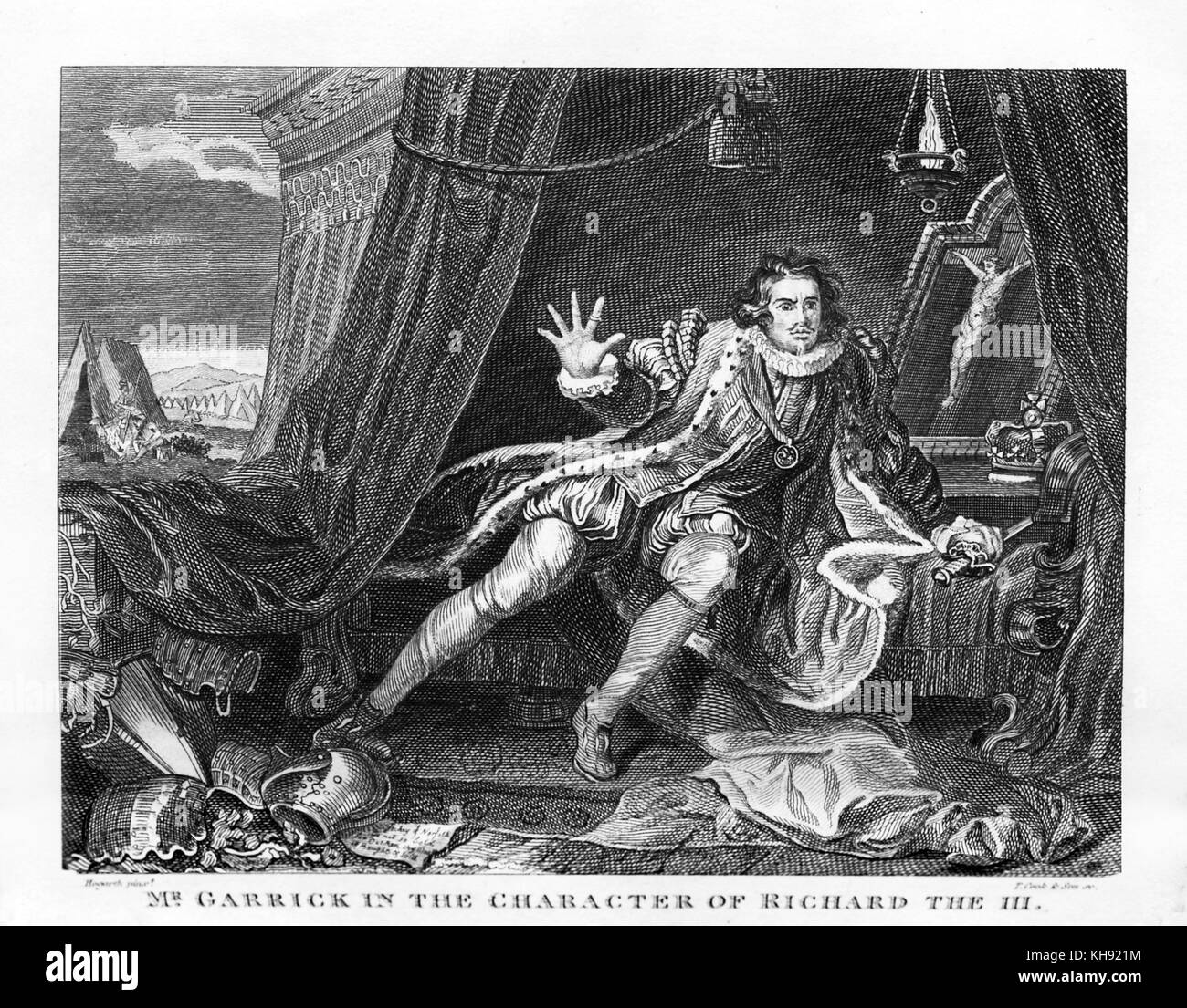 David Garrick comme Richard III (pièce de William Shakespeare). Illustration après Hogarth. Acteur, dramaturge, directeur de théâtre et producteur, 19 février 1717 - 20 janvier 1779. Banque D'Images