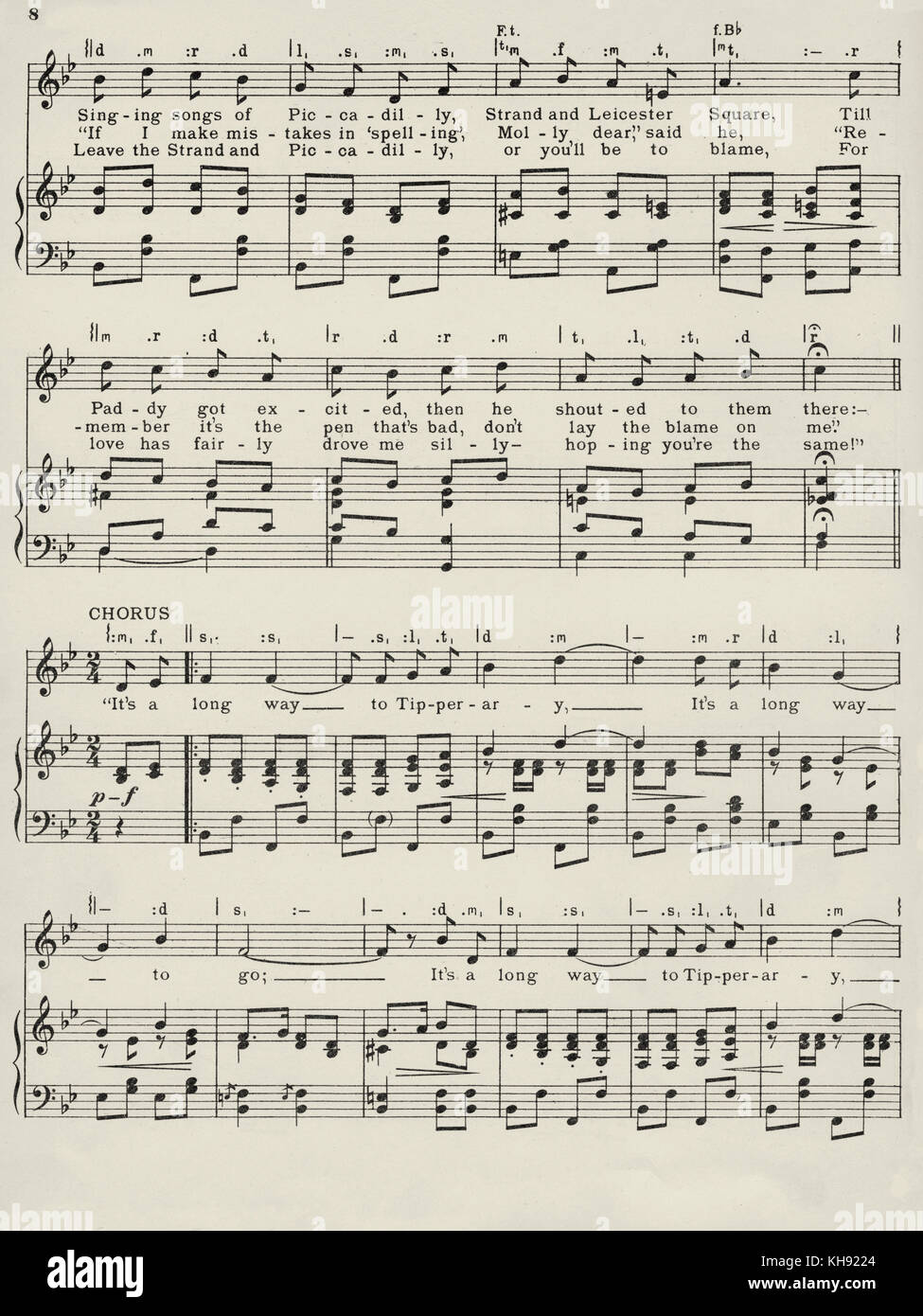 It's a Long, Long Way to Tipperary - chanson écrite et composée par Jack Juge et Harry Williams. Page 2 de 3. 1912. Populaire au cours de la Seconde Guerre mondiale 1. Banque D'Images