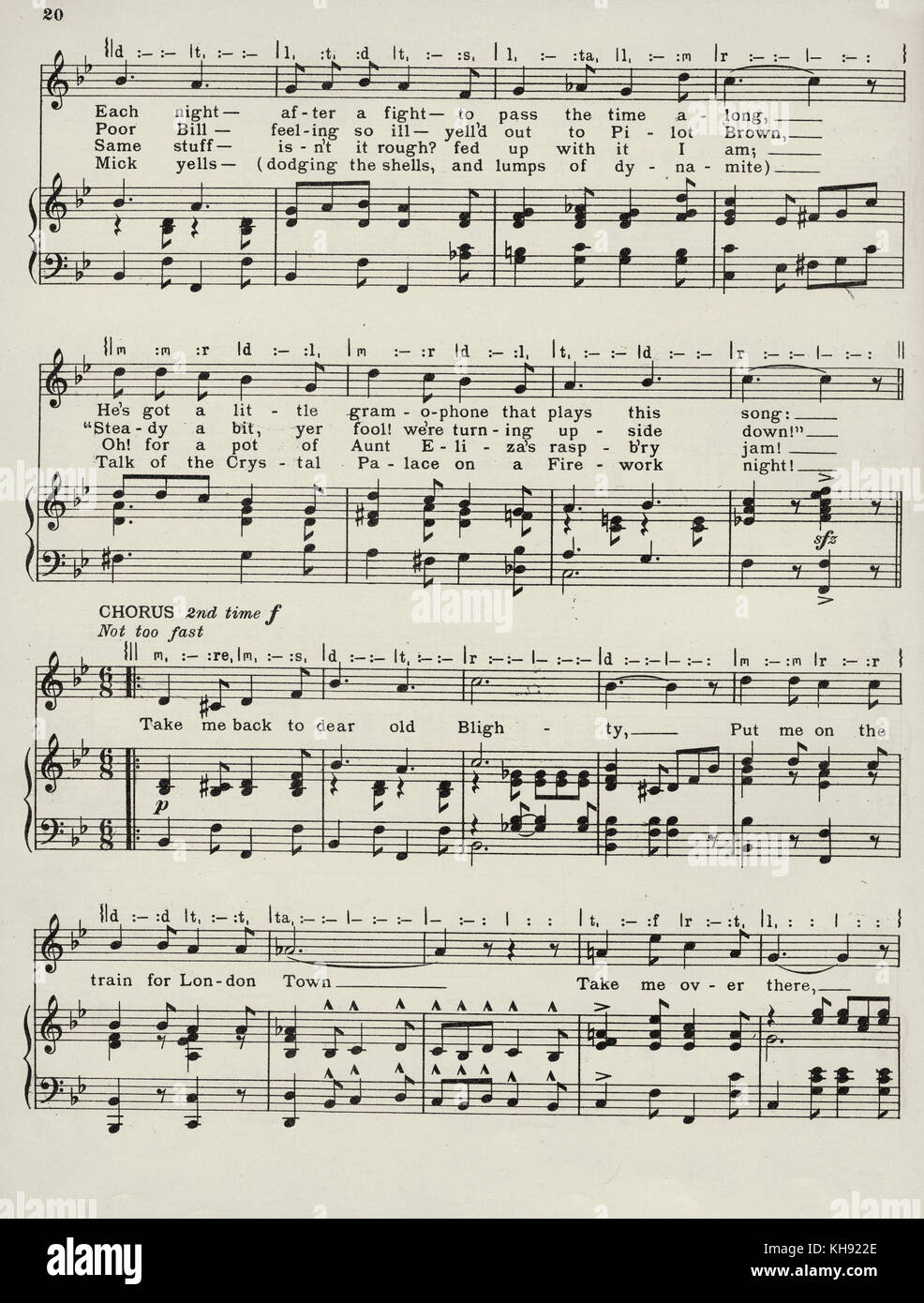 "Take Me Back To Dear Old Blighty' - chanson écrite et composée par A.J Mills, Fred Godfrey et Scott Bennett, 1916. Page 2 de 3. Populaire au cours de la Seconde Guerre mondiale 1. Banque D'Images