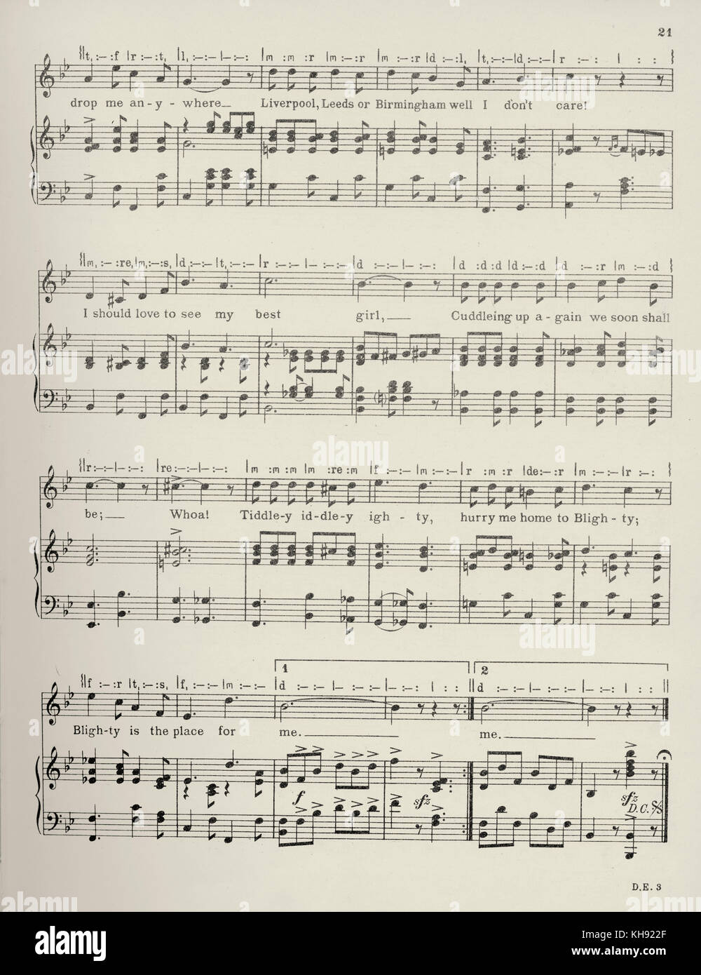 "Take Me Back To Dear Old Blighty' - chanson écrite et composée par A.J Mills, Fred Godfrey et Scott Bennett, 1916. Page 3 sur 3. Populaire au cours de la Seconde Guerre mondiale 1. Banque D'Images