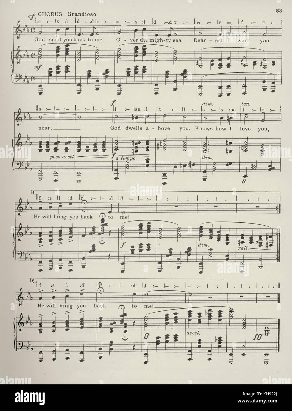 "Dieu vous renvoyer à moi' - chanson composée par Emmett Adams avec lyrics par Douglas Furber. 1916. Page 2 de 2. Populaire au cours de la Seconde Guerre mondiale 1. Banque D'Images