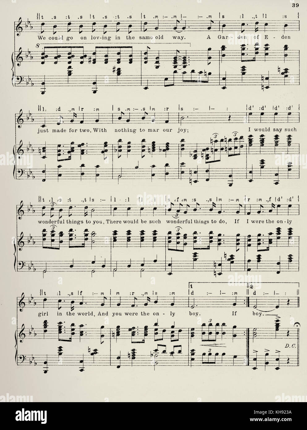 "Si vous avez été la seule fille dans le monde" - chanson écrite par Clifford Gray avec musique de Nat. D. Ayer. 1916. Populaire au cours de la Première Guerre mondiale. Page 3 de 3. Banque D'Images