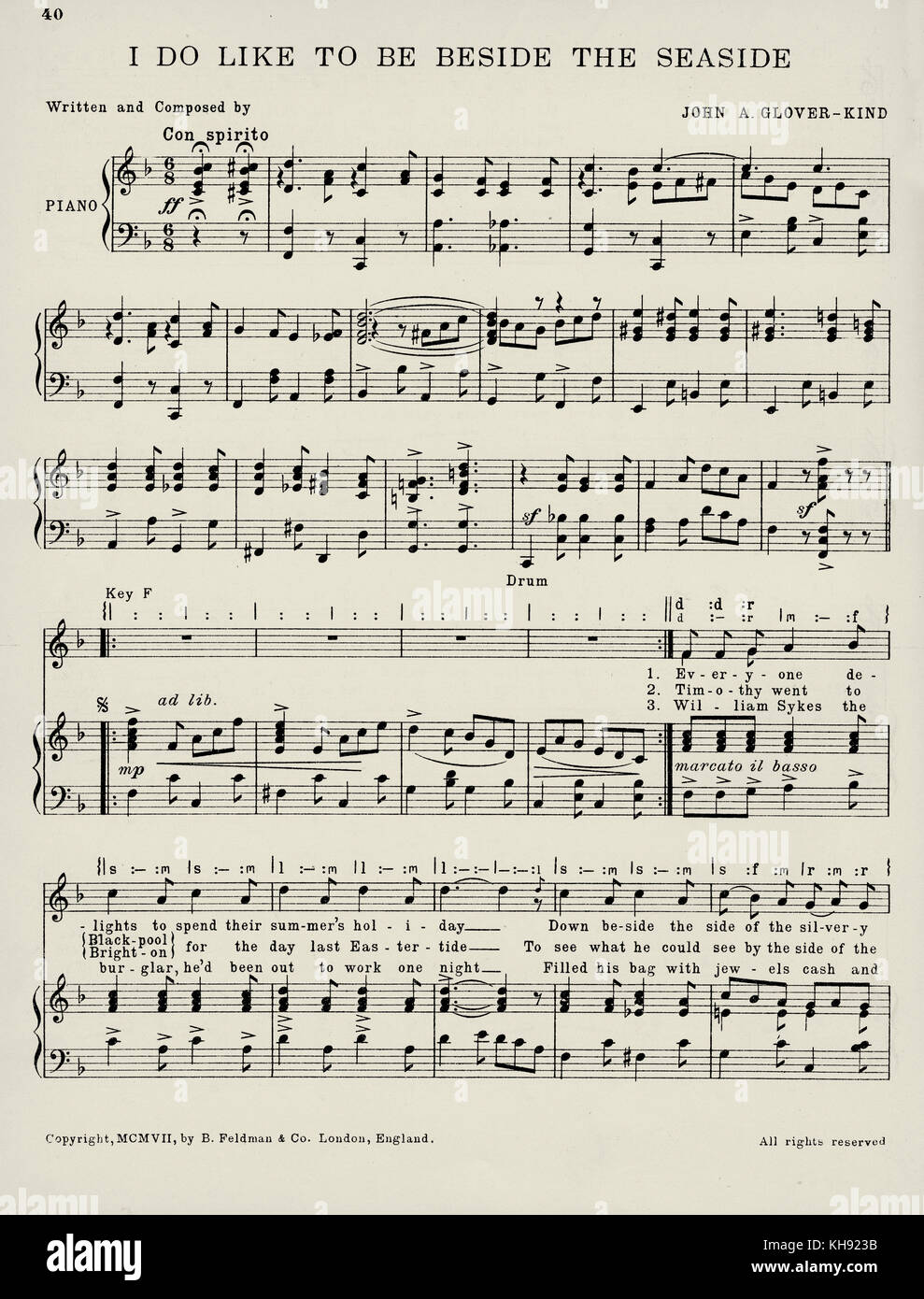 'Je n'aimerais voir au bord de la mer' - chanson écrite et composée par John A. Glover-Kind. 1917. Populaire au cours de la Seconde Guerre mondiale 1. Page 1 sur 4. Banque D'Images