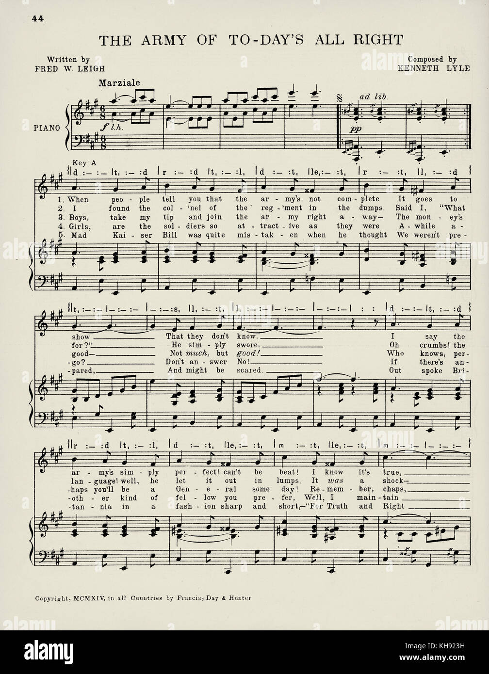 'L'Armée de à-jour est tout juste' - chanson écrite par Fred W. Leigh et composé par Kenneth Lyle. 1914. Populaire au cours de la Seconde Guerre mondiale 1. Page 1 sur 4. Banque D'Images
