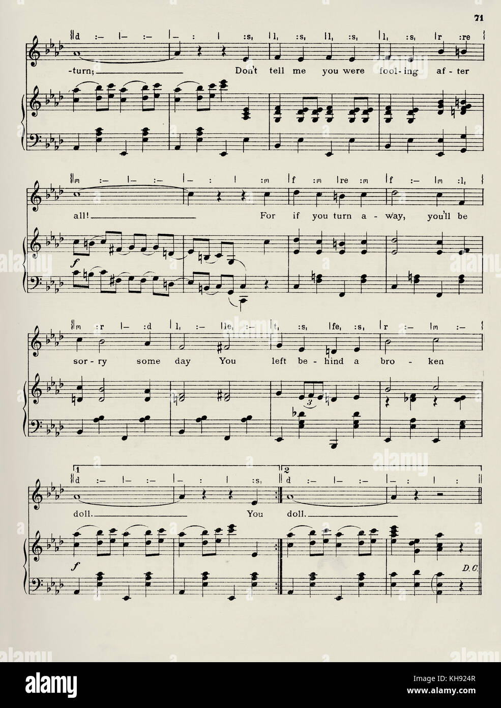 'A Broken Doll' - score de chanson populaire durant la Seconde Guerre mondiale 1. Écrit par Clifford Harris et composé par Jas W. Tate. 1916. Page 3 sur 3. Banque D'Images