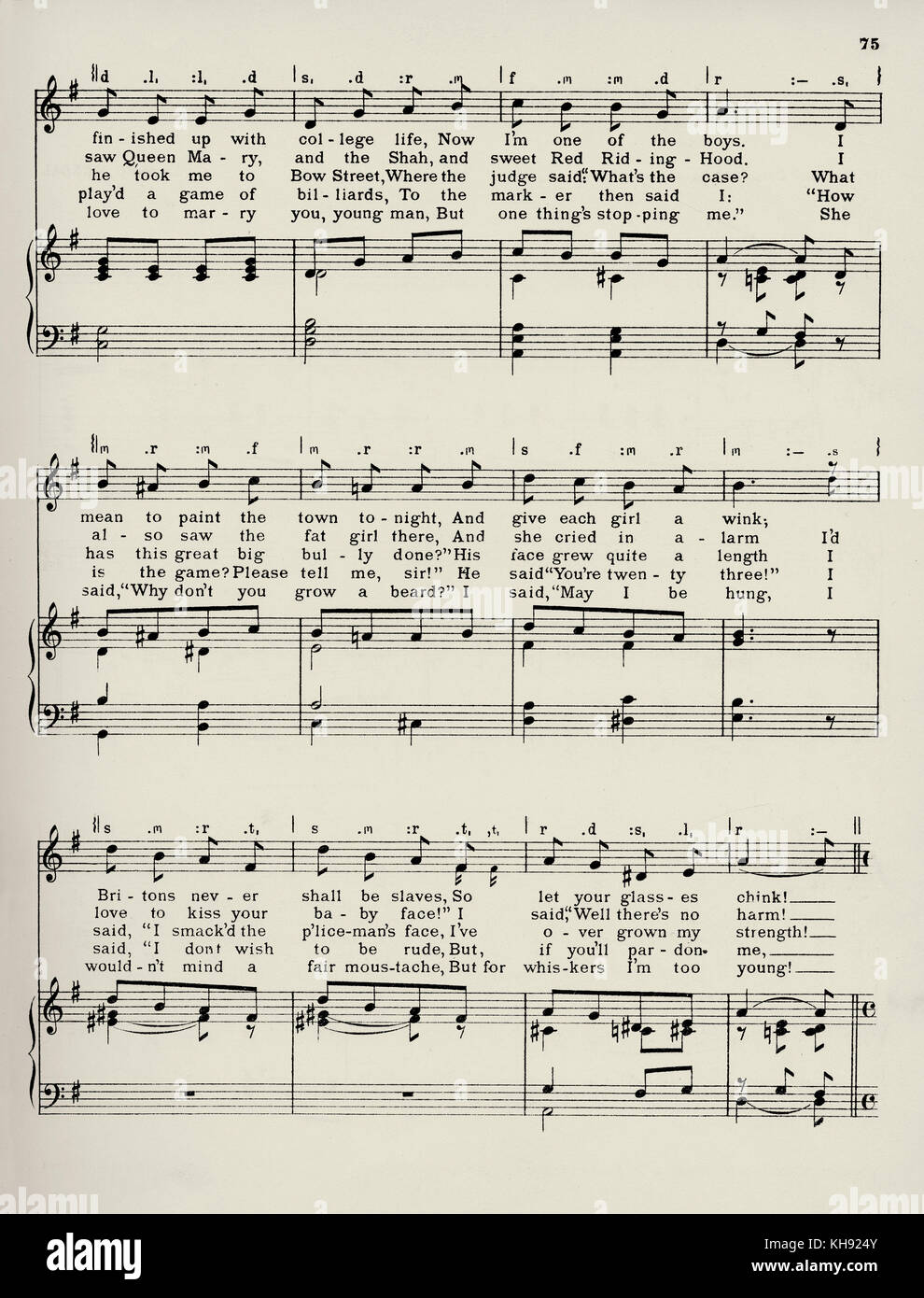 'Je suis aujourd'hui 21' - chanson partition écrite et composée par Alec Kendal. 1911. Populaire au cours de la Première Guerre mondiale. Page 2 de 3. Banque D'Images