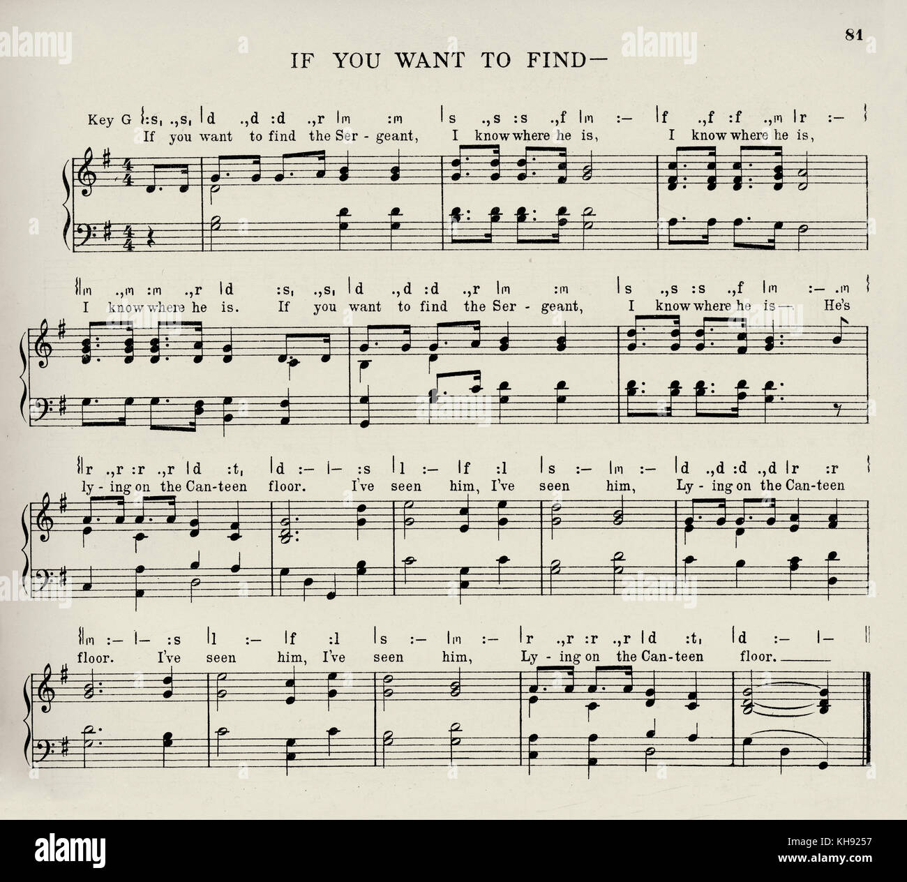 Chansons de la Première Guerre mondiale : "Si vous voulez trouver- '. Score. Banque D'Images