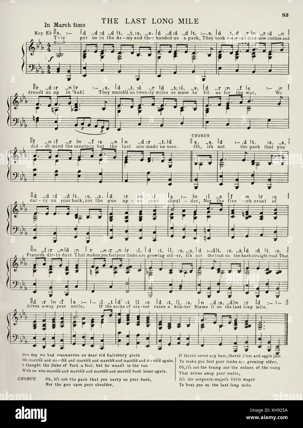 Chansons de la Première Guerre mondiale : "Une chanson pourrie'. Score. Banque D'Images