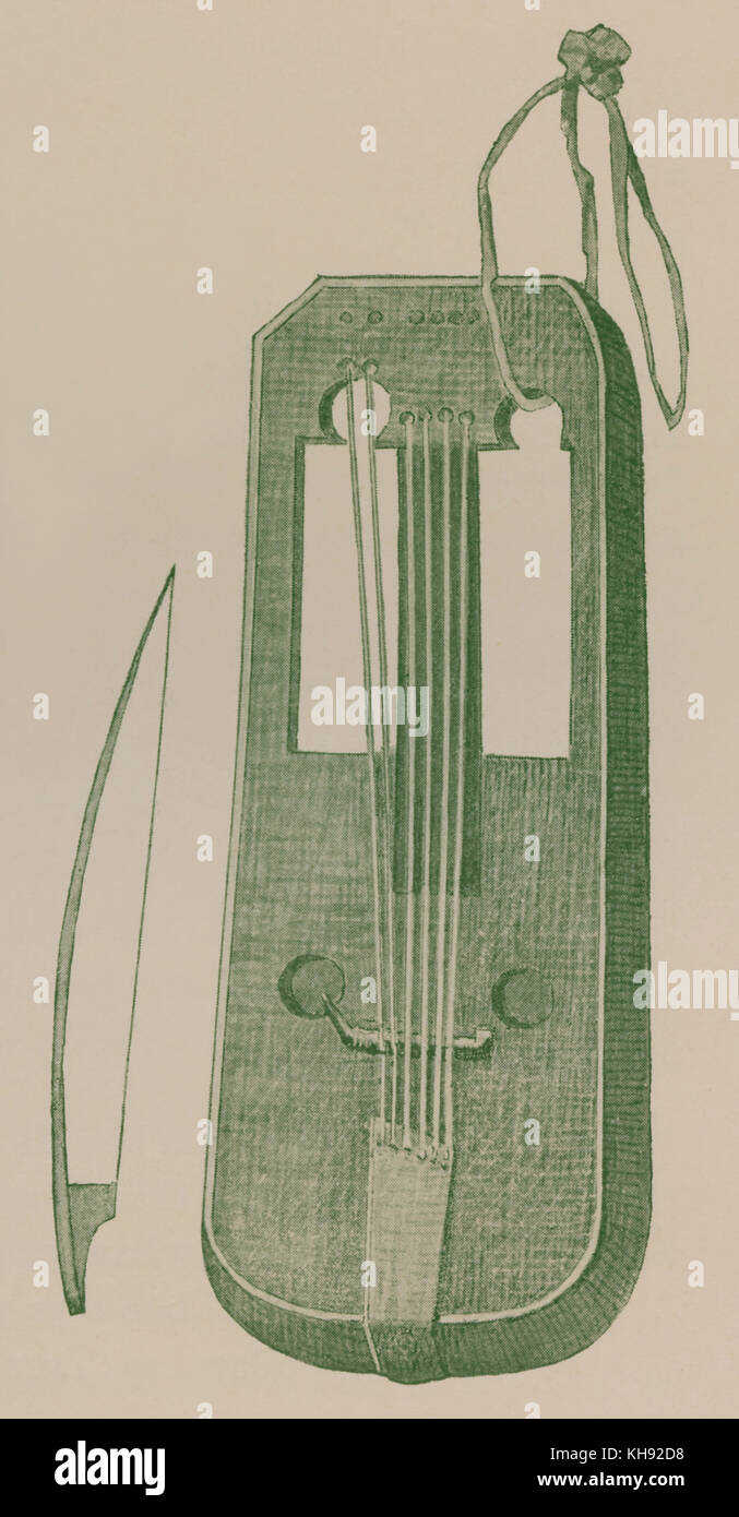 Crwth avec six cordes . Illustration après Edward Jones. Banque D'Images