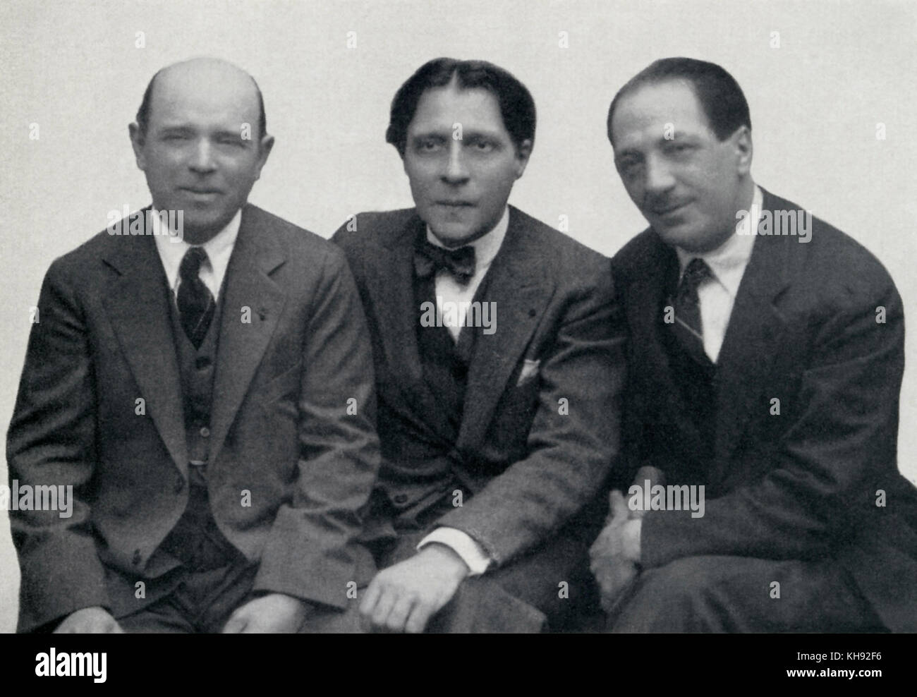Trio de musique de chambre : pianiste Alfred Cortot (1877-1962), violoncelliste Pablo Casals (1876-1973) et violoniste français Jacques Thibaud (1880-1953) en 1927. Banque D'Images