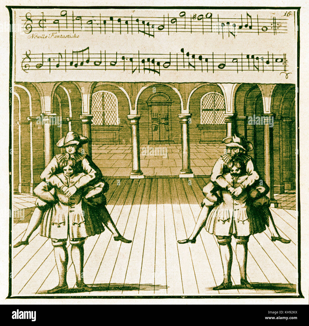 Omestics «' Dance' - de la gravure publié dans Lambrauzi's Ecole de Danse. Danses de ballet du 17ème/18ème siècle. (Anglais : 'Danse de domestiques'). Banque D'Images