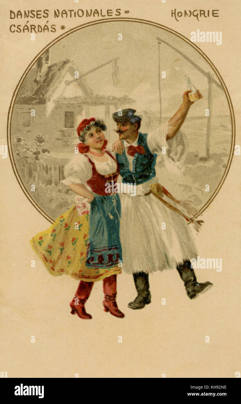 Un couple, en Hongrie. Csárdás Poster de la série française sur 'Danses Nationales' ['danses nationales']. Banque D'Images