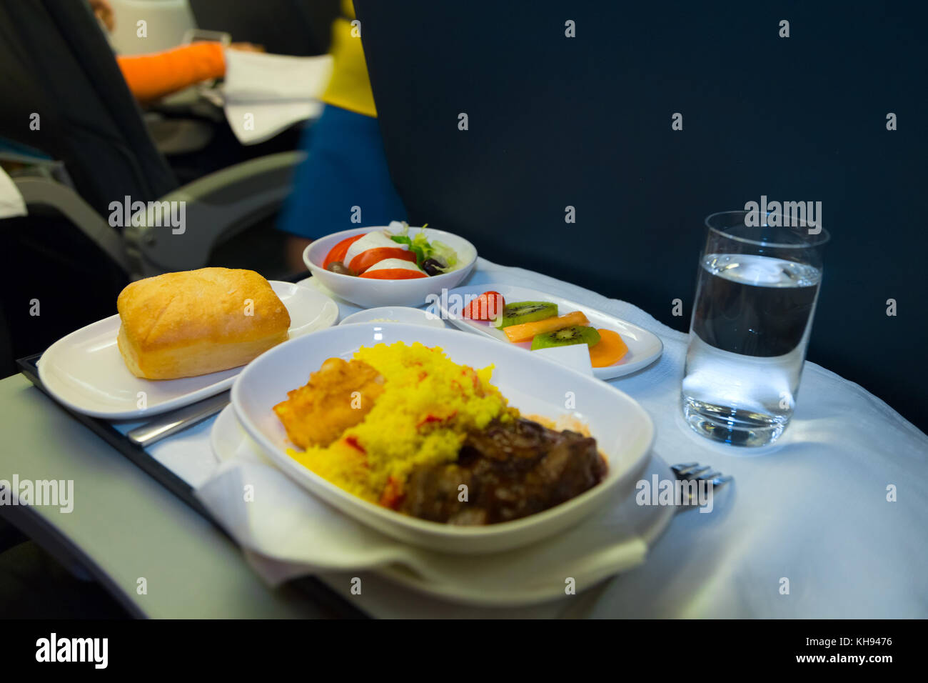 Plateau de nourriture sur l'avion Banque D'Images