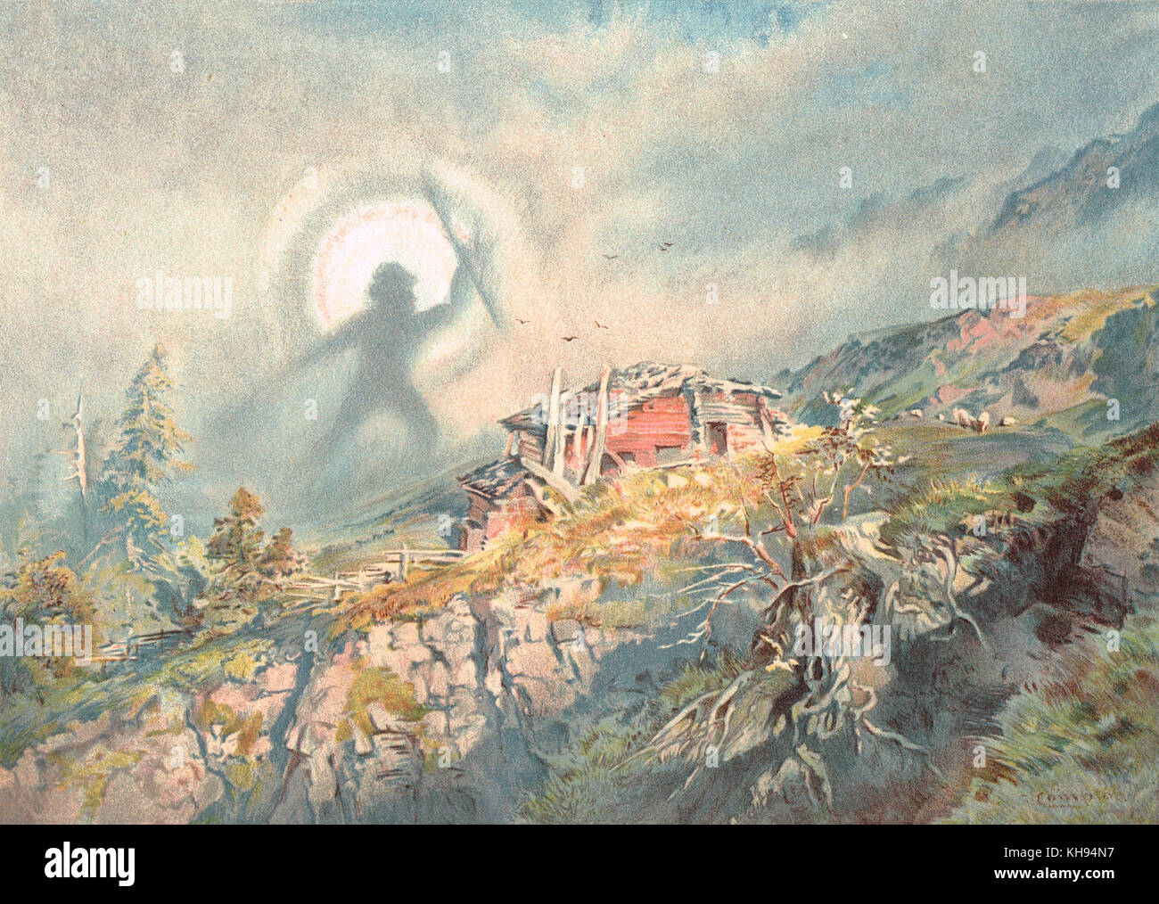Spectre du Brocken, lithographie couleur du XIXe siècle Banque D'Images