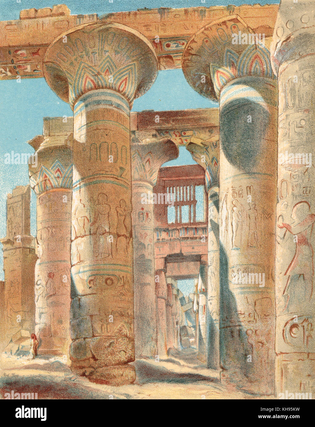 Salle hypostyle de Karnak, Egypte, 19e siècle, lithographie couleur Banque D'Images