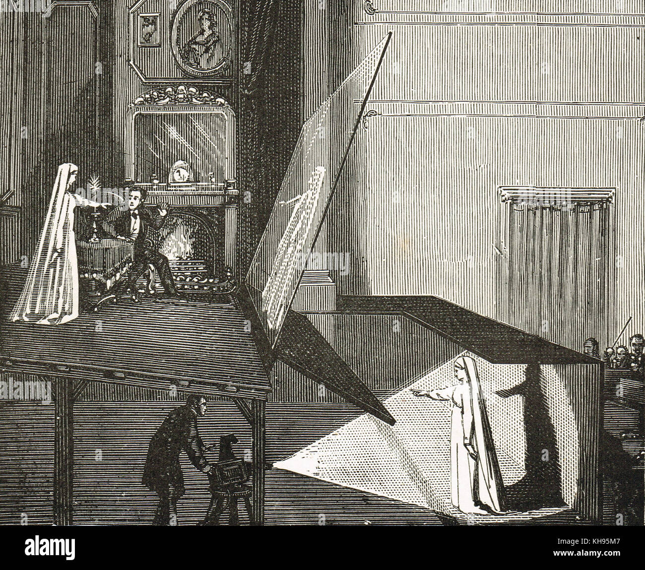 Le fantôme de Pepper, une technique d'illusion utilisée au théâtre pour faire apparaître un fantôme sur scène Banque D'Images