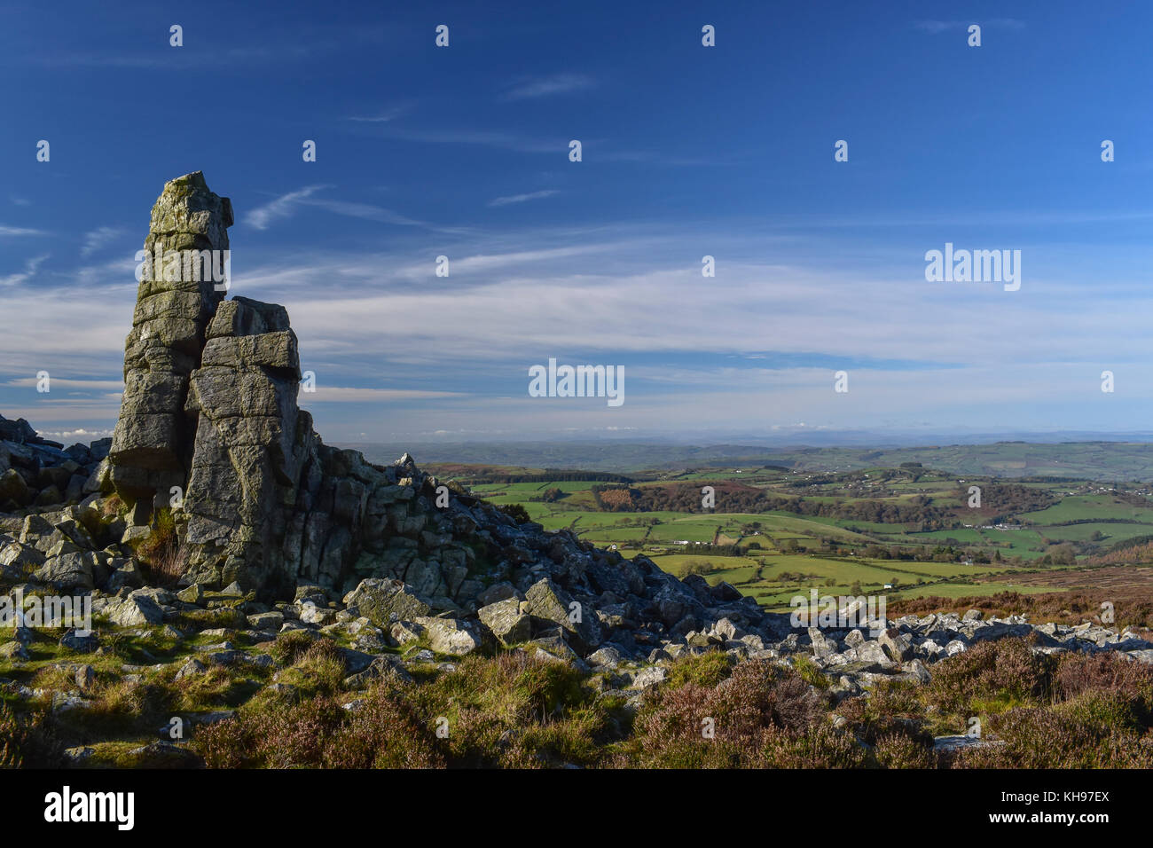 Rock formations sur les stiperstones dans le Shropshire, zone d'une beauté naturelle. Banque D'Images