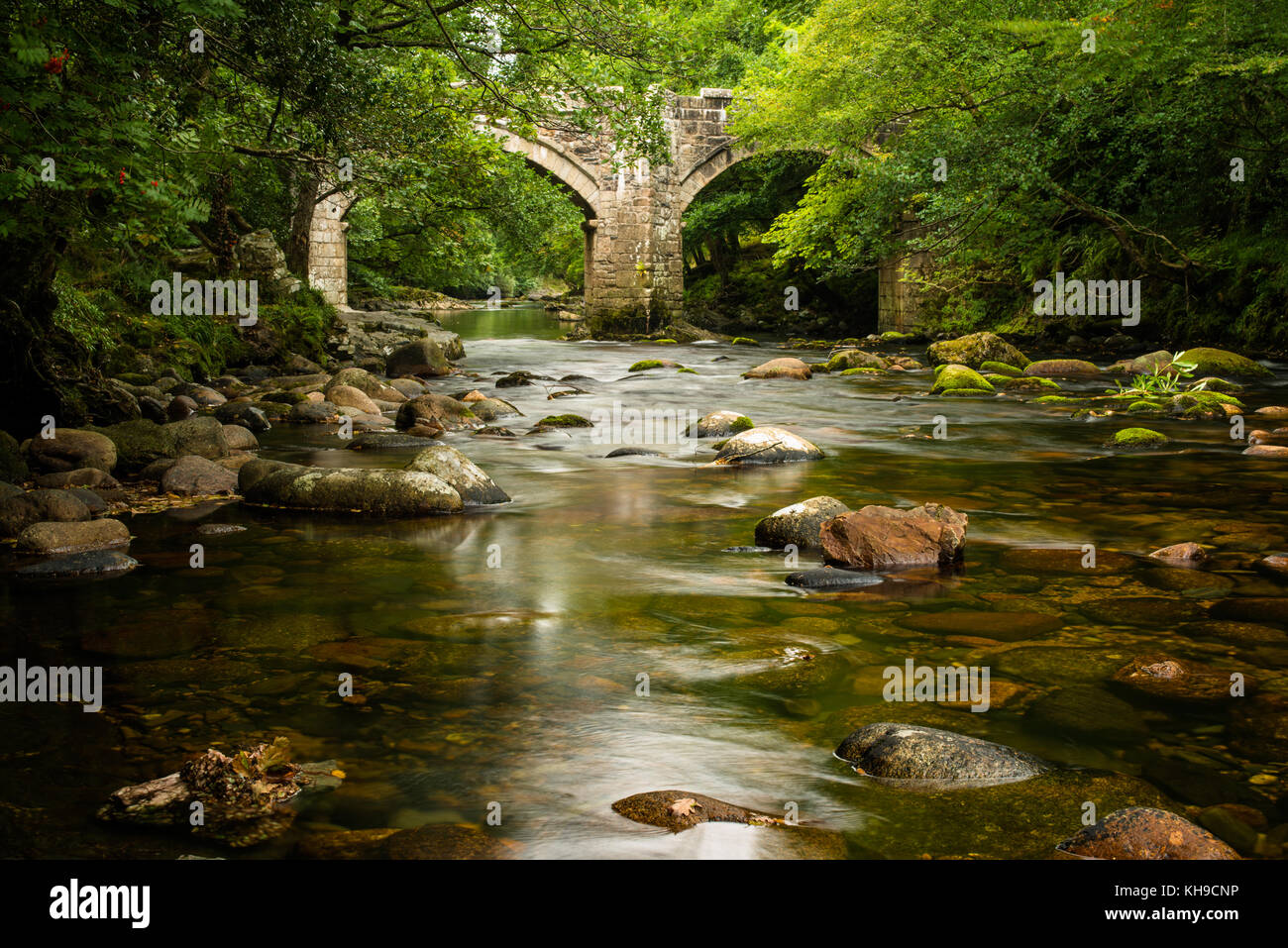 Nouveau pont sur la rivière Dart, Dartmoor National Park, Devon, Angleterre Banque D'Images