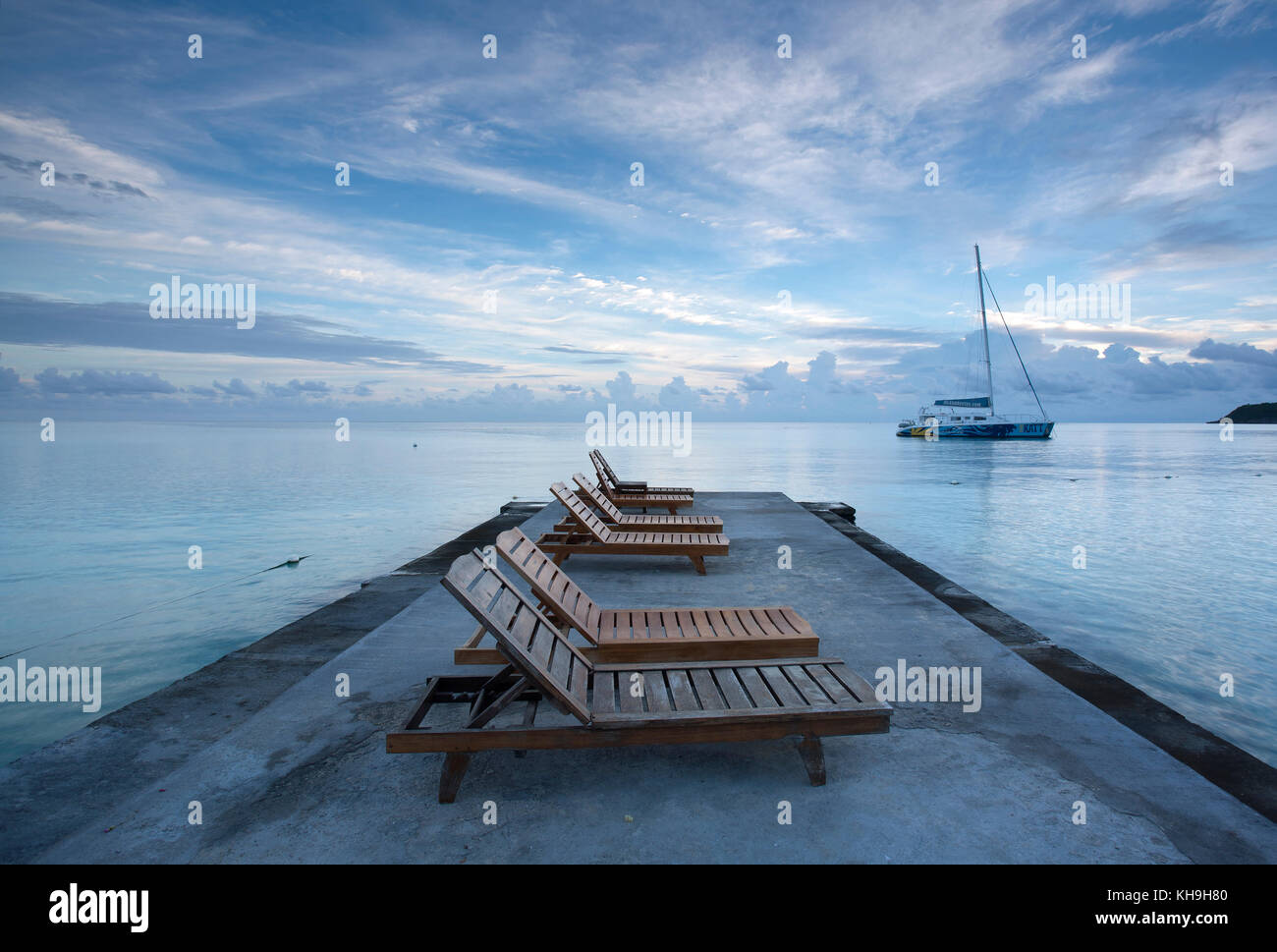 Transats sur la jetée près de Ocho Rios, Jamaïque, Caraïbes, Antilles Banque D'Images