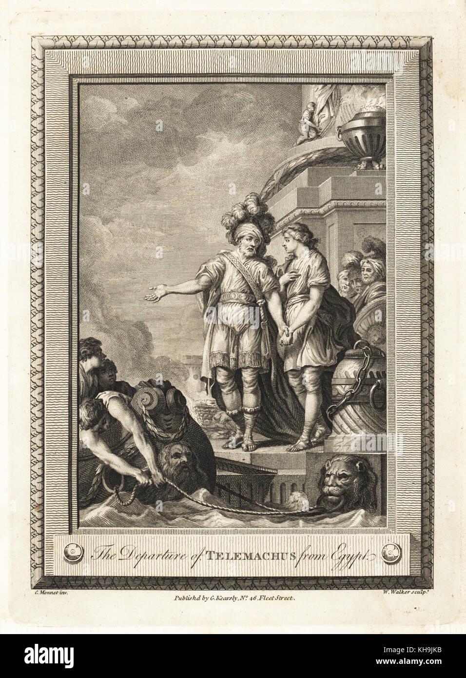 Le départ de Télémaque d'Egypte. La gravure sur cuivre par W. Walker après une illustration par C. Monnet de la plaque de cuivre Magazine mensuel ou trésor, G. Kearsley, Londres, 1778. Banque D'Images