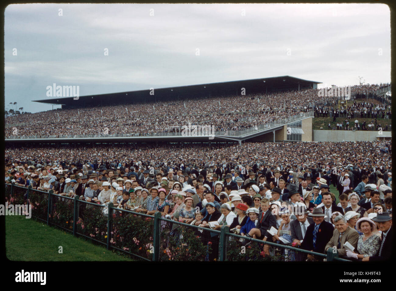 Regarder la foule Coupe de Melbourne, Victoria racing club, Flemington Racecourse, Melbourne, Australie, novembre 1959 Banque D'Images