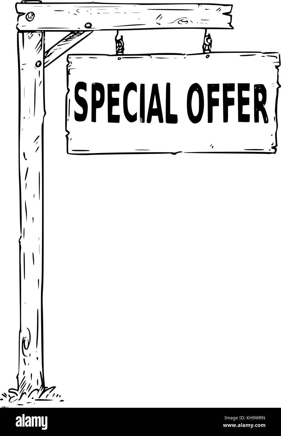 Dessin vectoriel de hanging panneau en bois avec texte d'affaires offre spéciale. Illustration de Vecteur