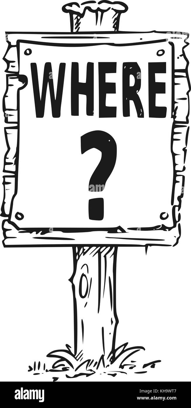 Dessin vectoriel de panneau en bois avec point d'interrogation et d'affaires où le texte. Illustration de Vecteur