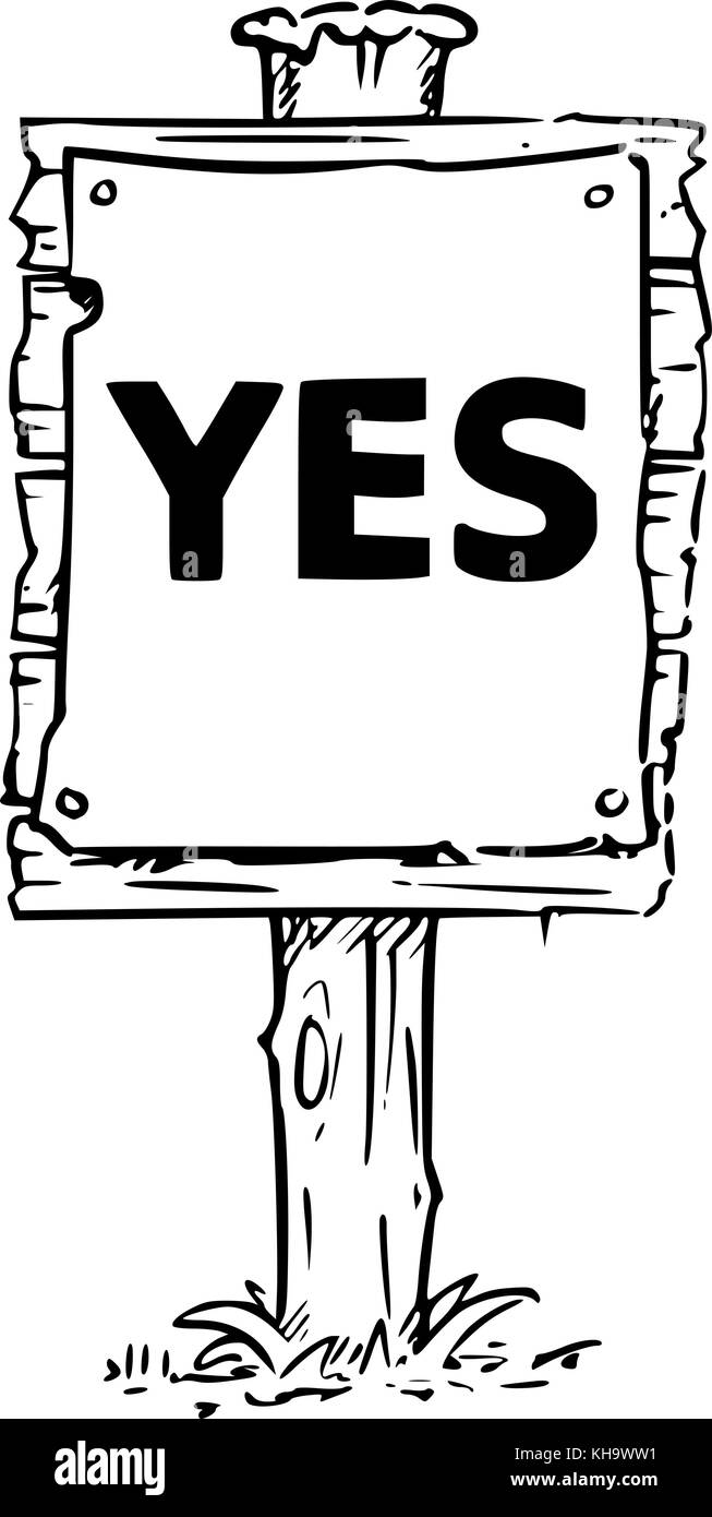 Dessin vectoriel de panneau en bois avec texte d'affaires oui . Illustration de Vecteur