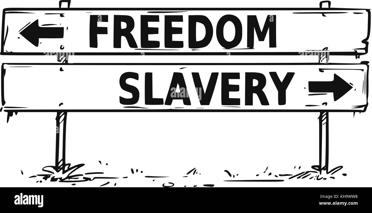 Dessin vectoriel de liberté ou d'esclavage décision d'affaires road block panneau de flèche. Illustration de Vecteur