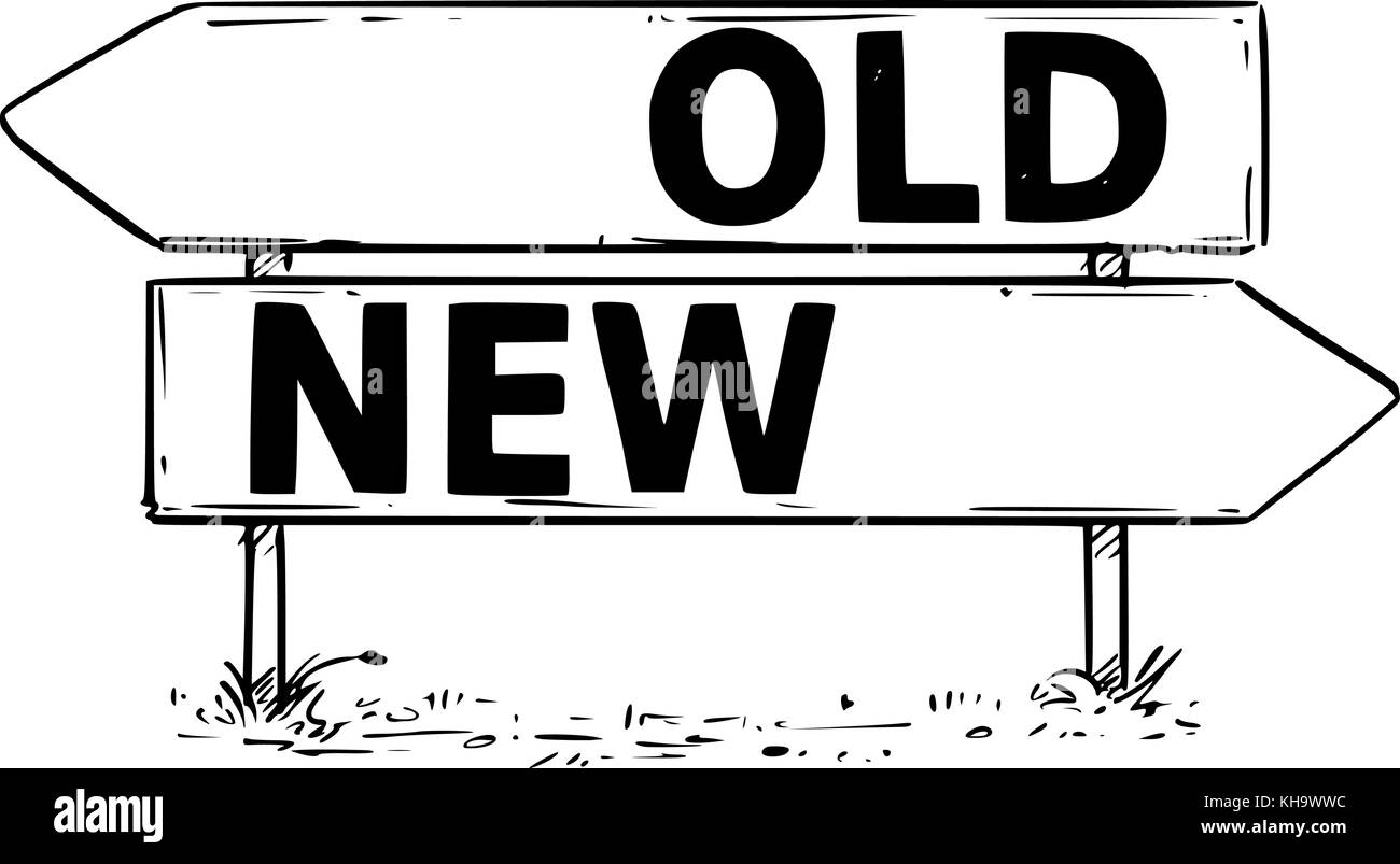 Dessin vectoriel d'anciennes ou de nouvelles affaires de trafic décision arrow sign. Illustration de Vecteur