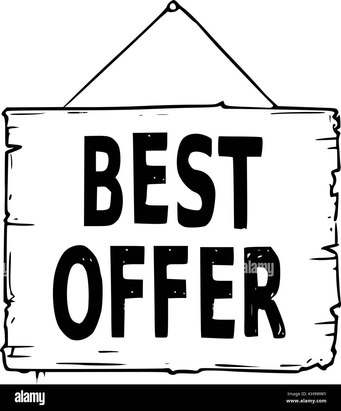 Dessin vectoriel de corde hanging wooden sign board avec texte d'affaires meilleure offre. Illustration de Vecteur