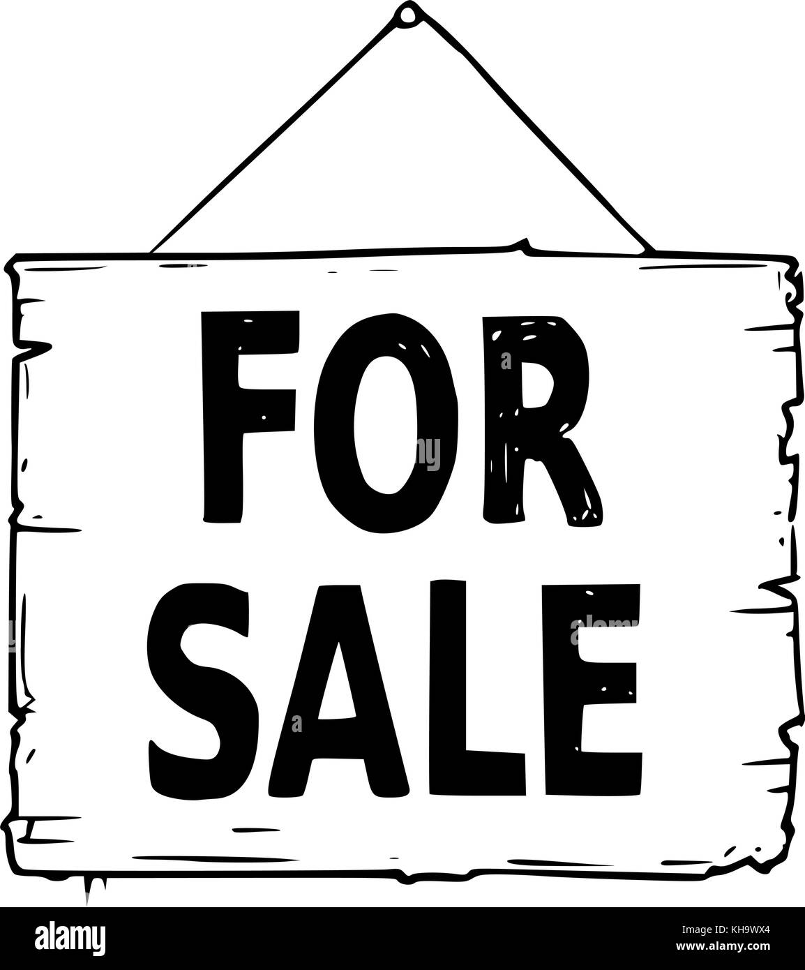 Dessin vectoriel de corde hanging panneau en bois avec texte d'affaires à la vente. Illustration de Vecteur