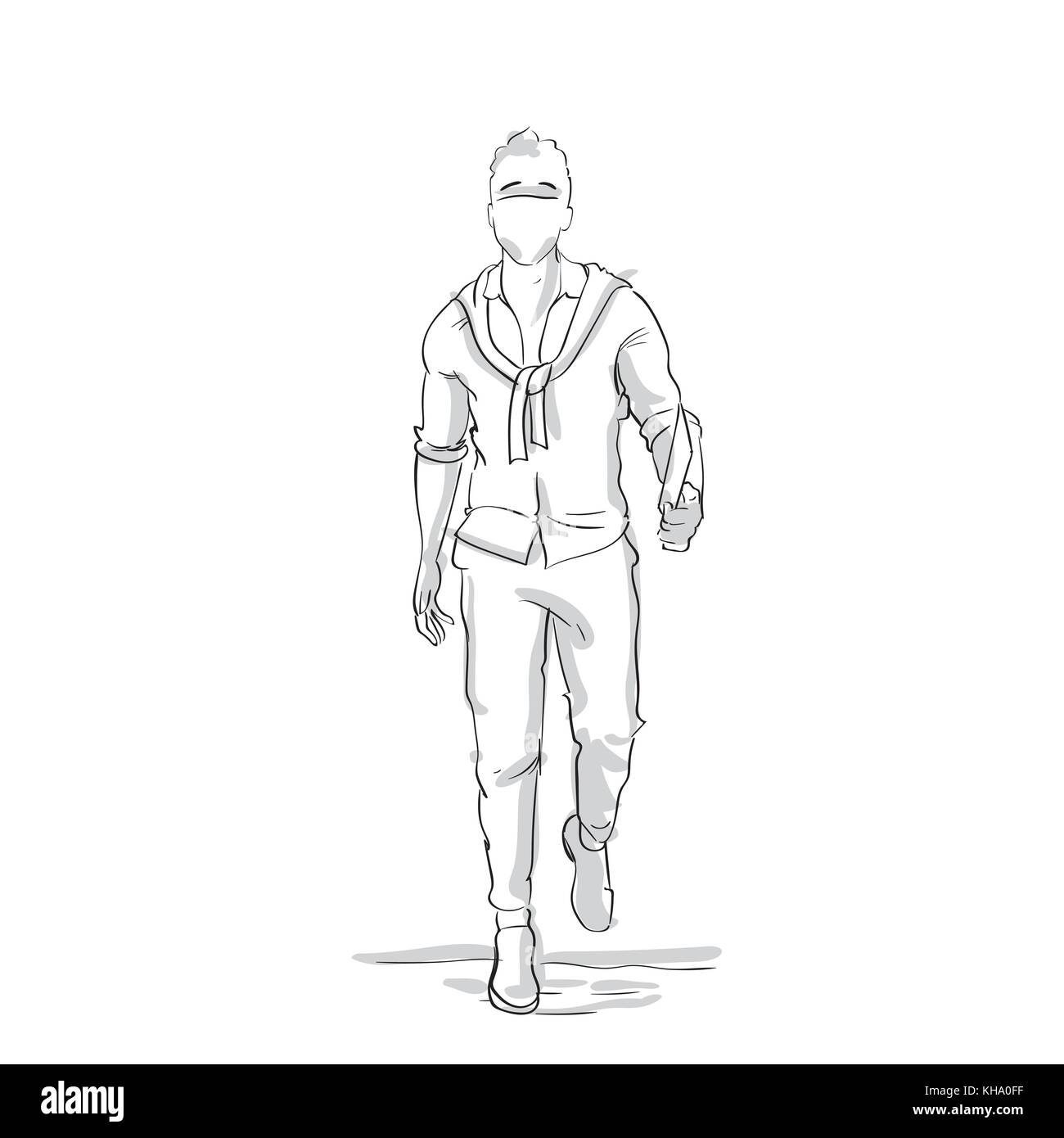 Silhouette homme d'avant marche croquis business man figure pleine longueur sur fond blanc Illustration de Vecteur