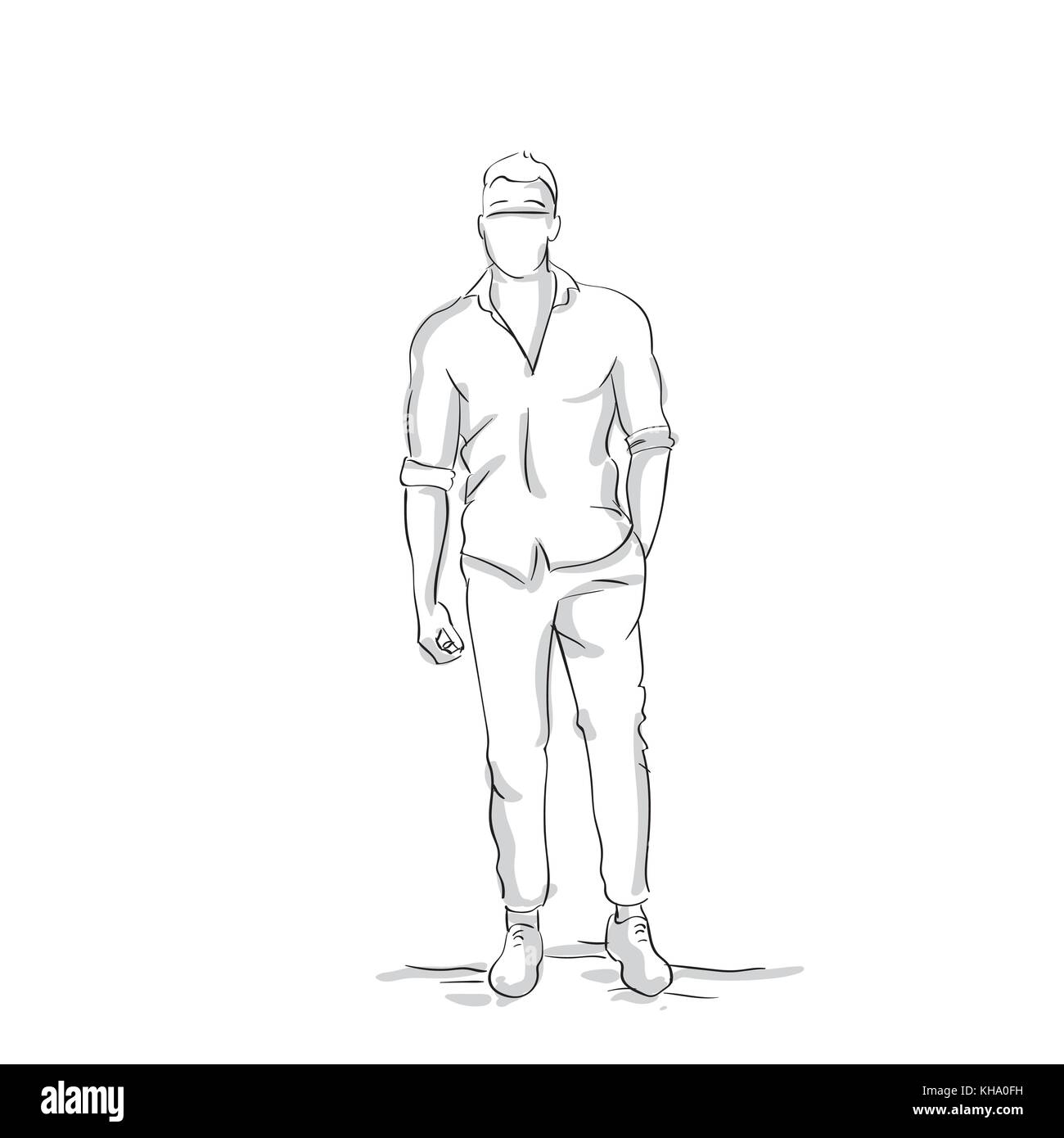 Business man holding hand silhouette en pleine longueur poche homme businessman skecth sur fond blanc Illustration de Vecteur