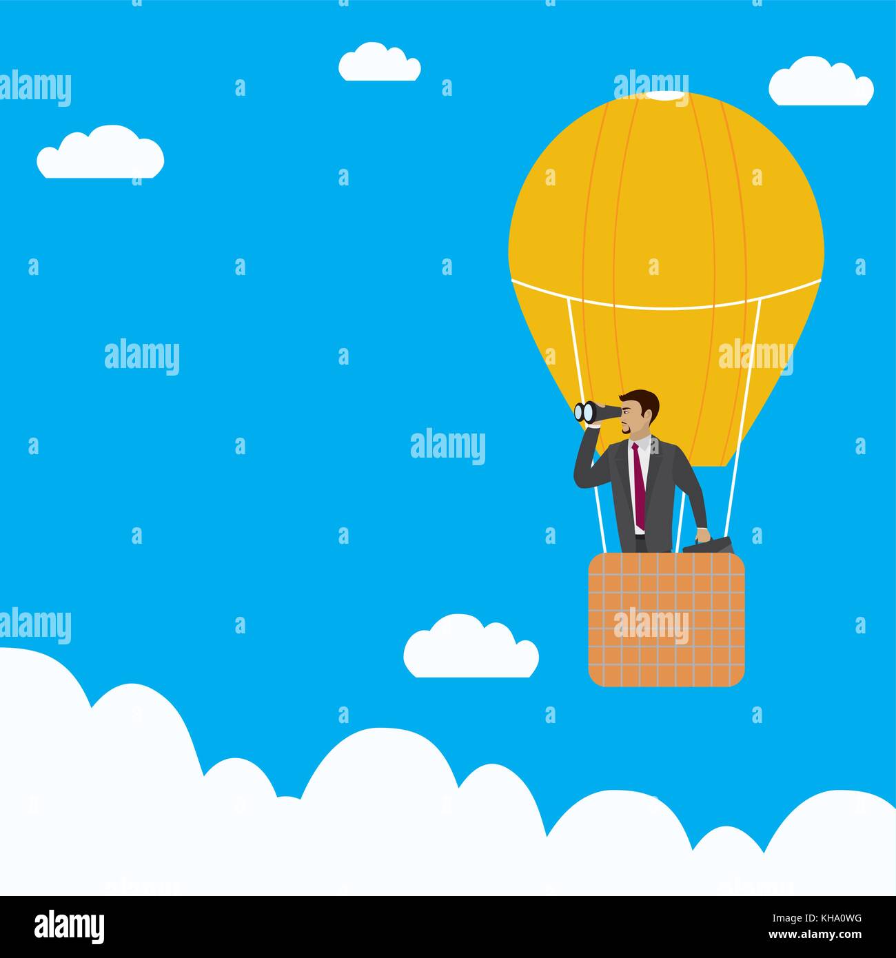 Businessman avec des jumelles dans un ballon à air chaud, concept d'entreprise,cartoon vector illustration Illustration de Vecteur