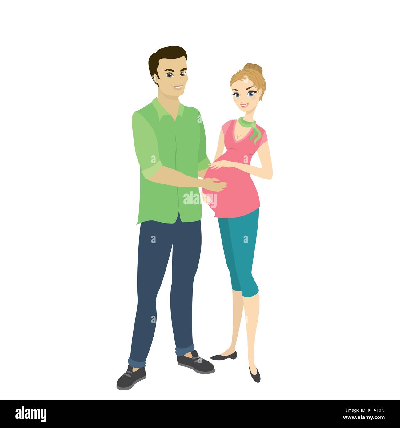 Couple marié, homme mignon et une jolie femme enceinte,isolé sur fond blanc,cartoon vector illustration Illustration de Vecteur