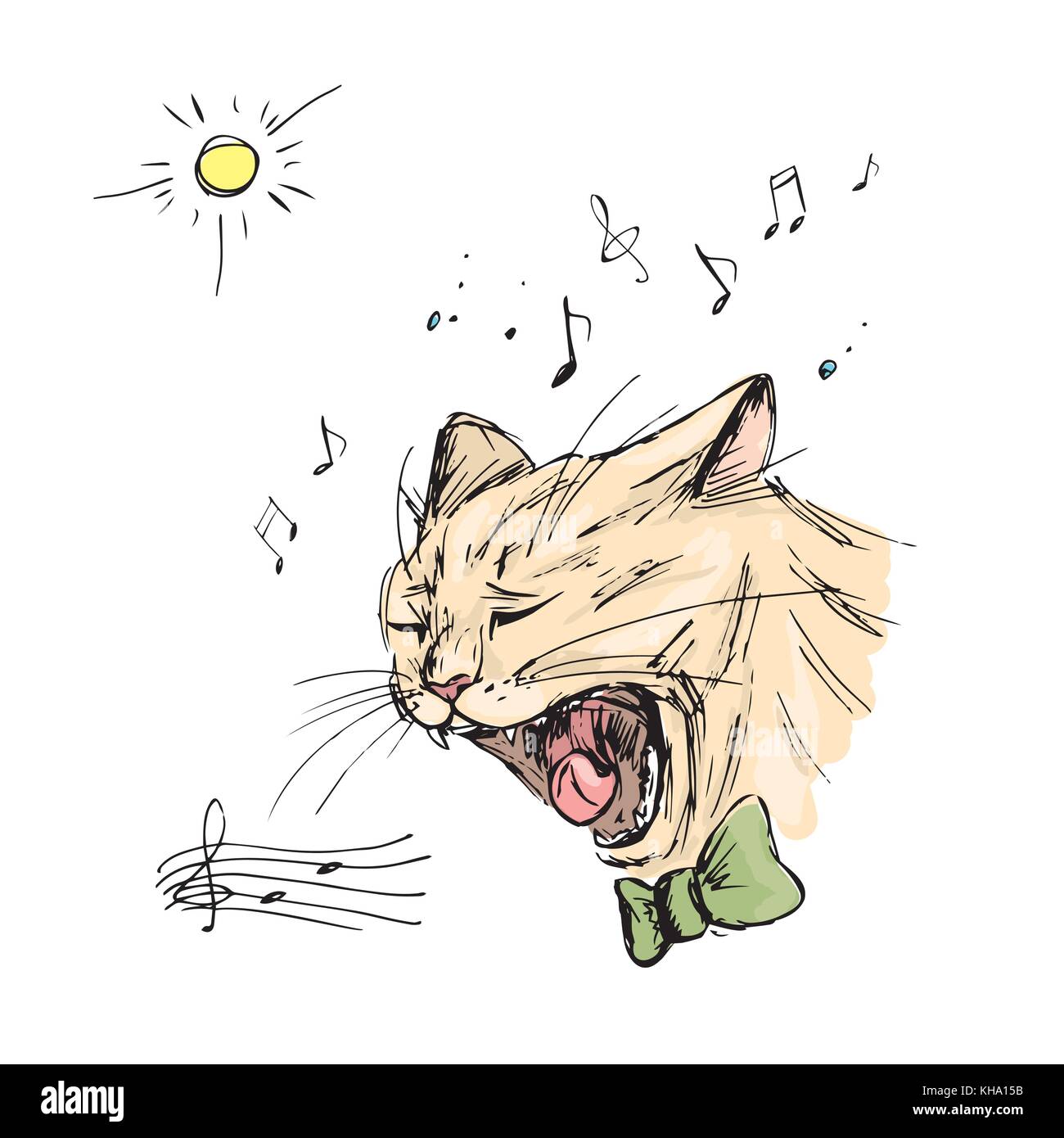 Cat chante, dessin à la main Illustration de Vecteur