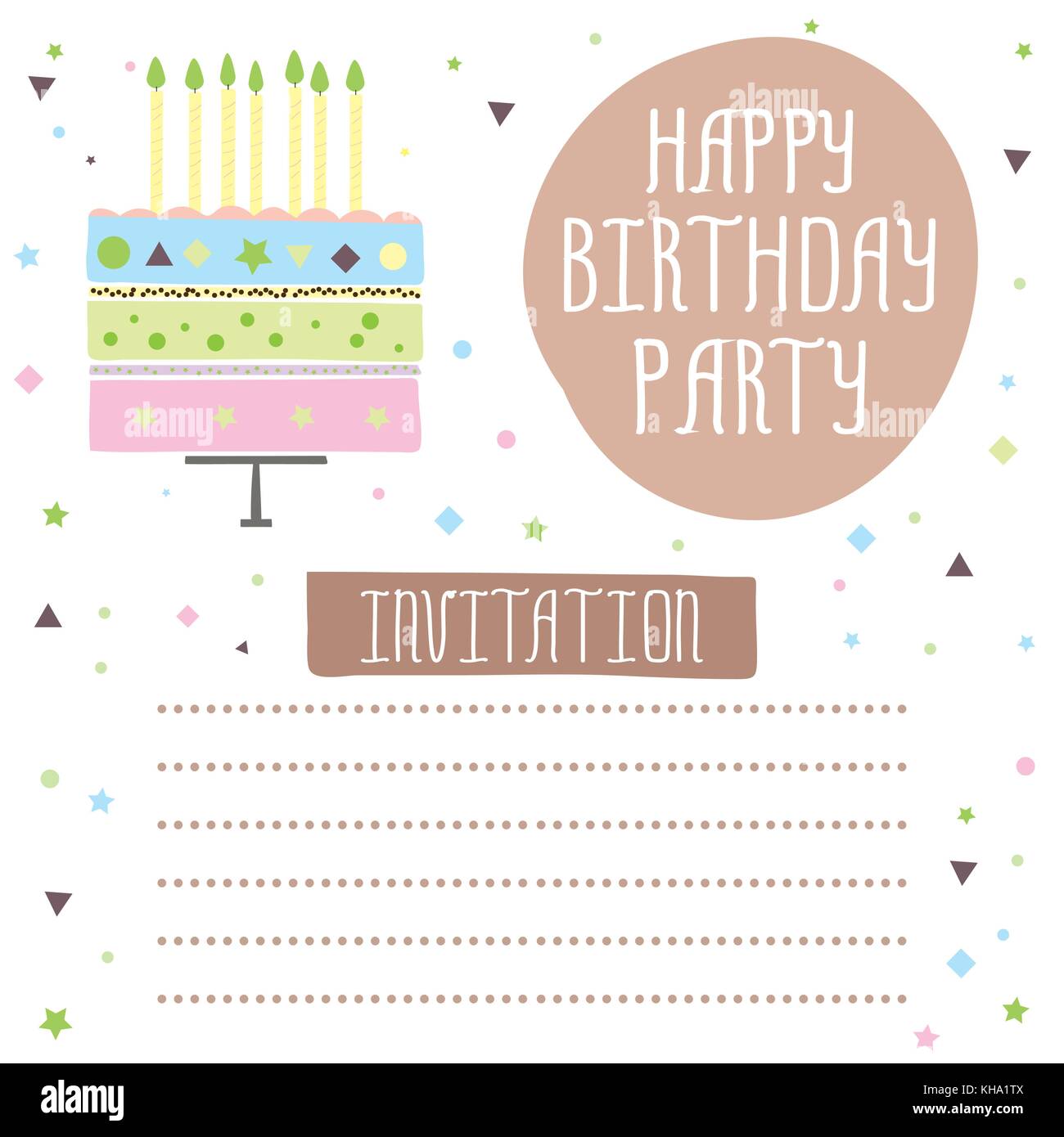 Joyeux Anniversaire Jolie Carte D Invitation Avec Gateau Bougies Vector Illustration Image Vectorielle Stock Alamy