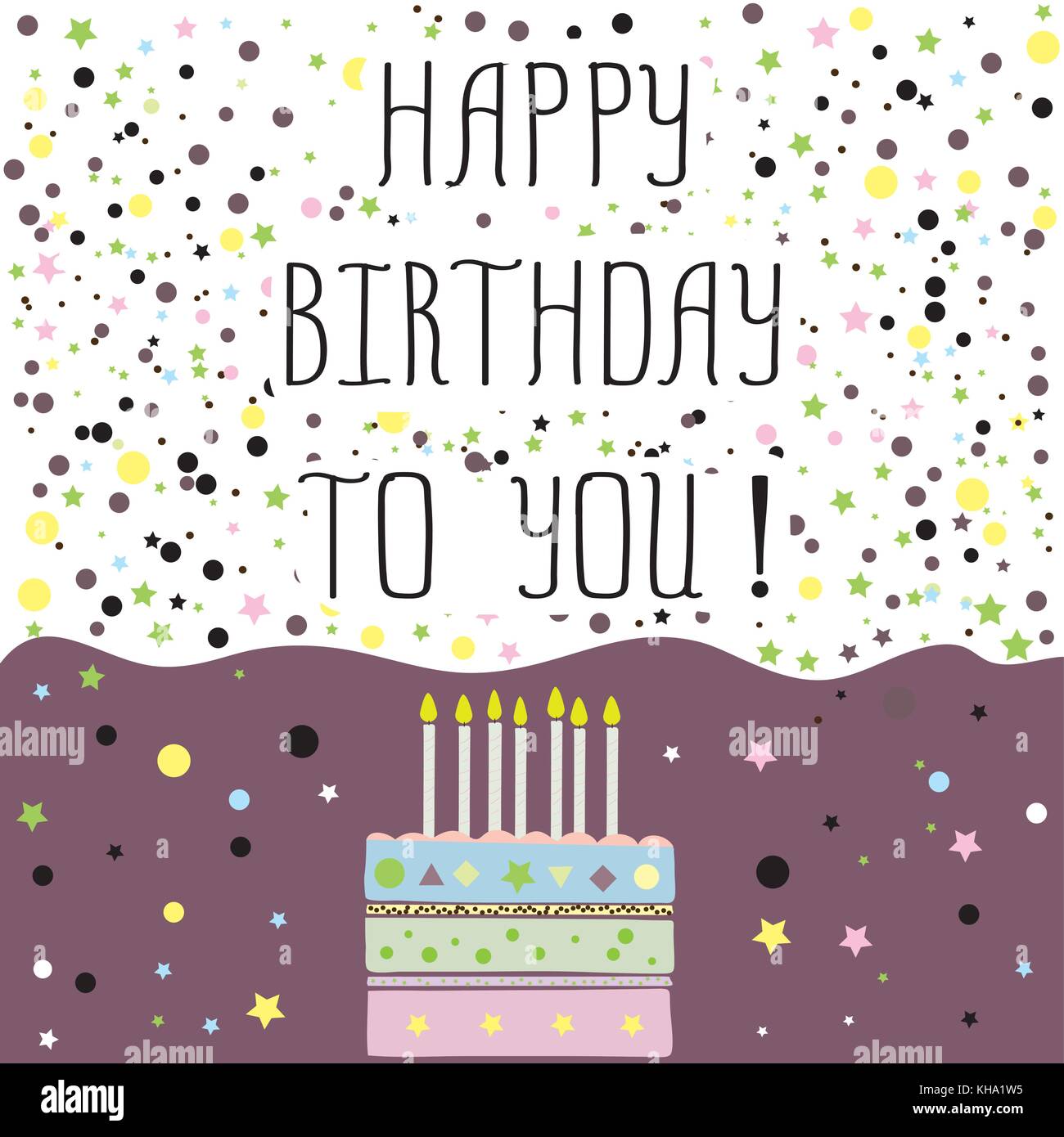 Joyeux Anniversaire A Vous Jolie Carte Avec Gateau Bougies Vector Illustration Image Vectorielle Stock Alamy