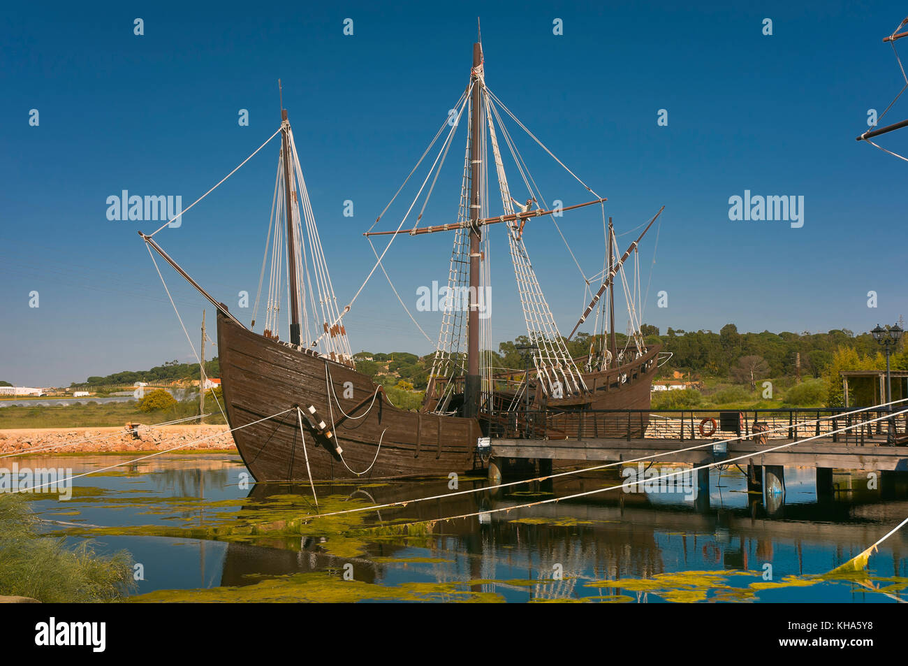 Le quai des caravelles caravel (appelé le pinta), palos de la Frontera, province de Huelva, Andalousie, Espagne, Europe Banque D'Images