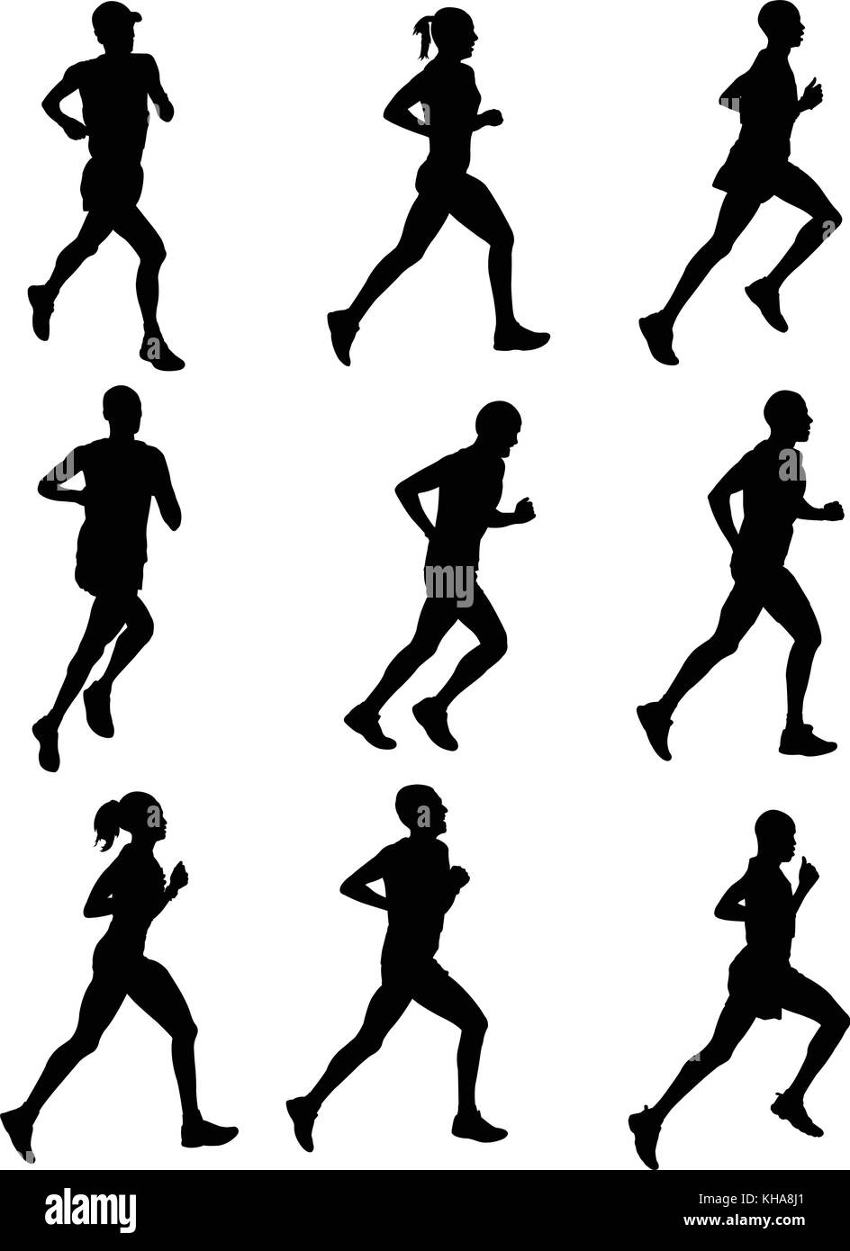 Les coureurs de marathon - vector silhouettes Illustration de Vecteur
