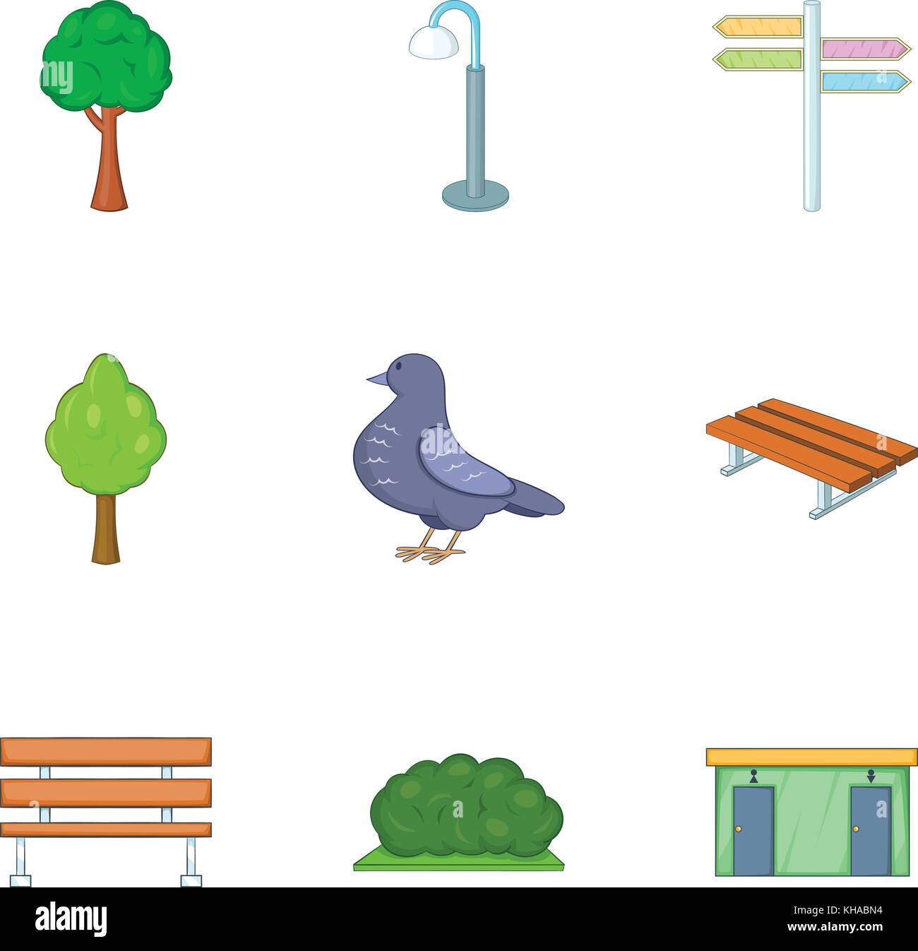 Décor extérieur urbain icons set, cartoon style Illustration de Vecteur