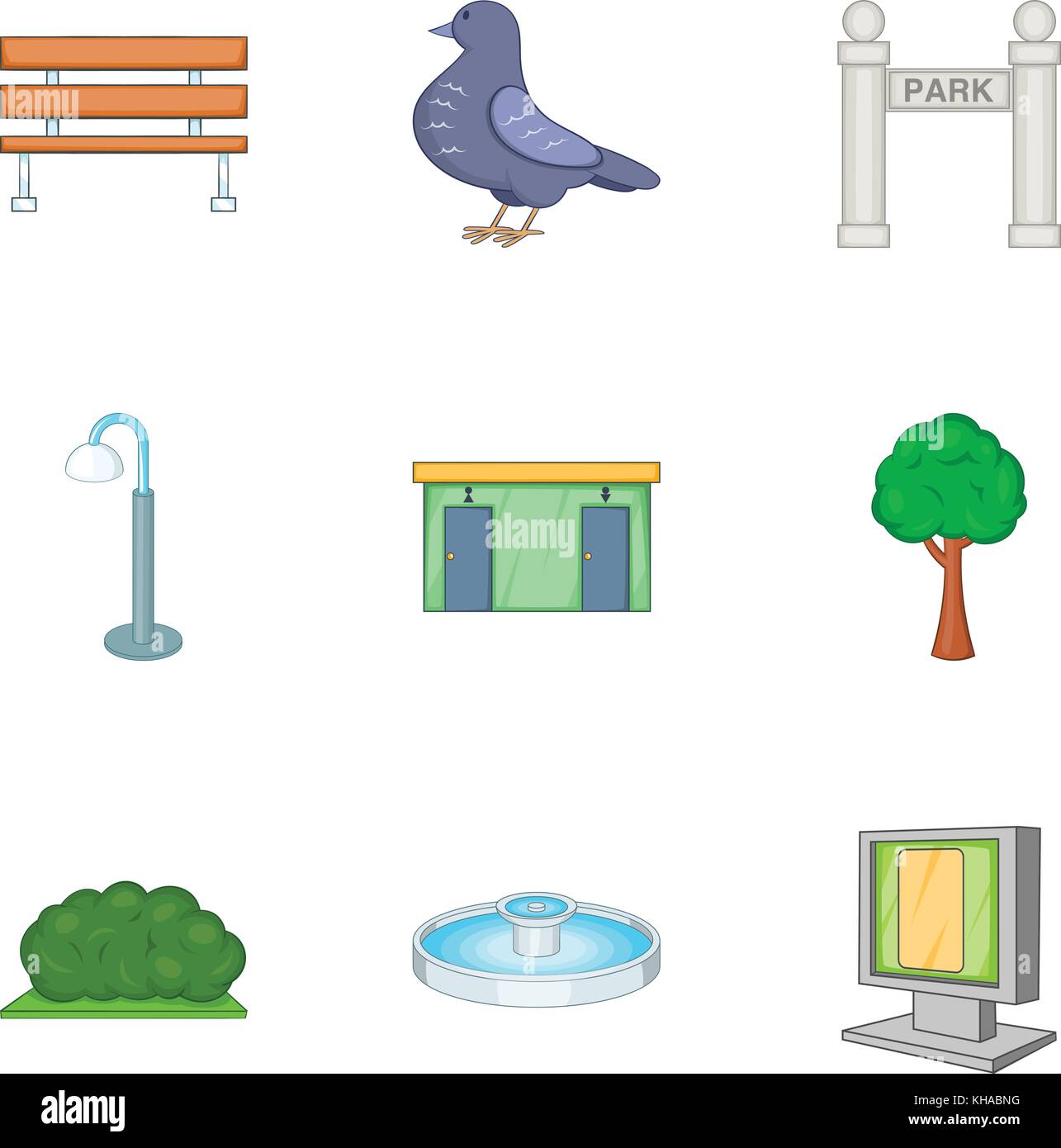 Paysage jardin icons set, cartoon style Illustration de Vecteur