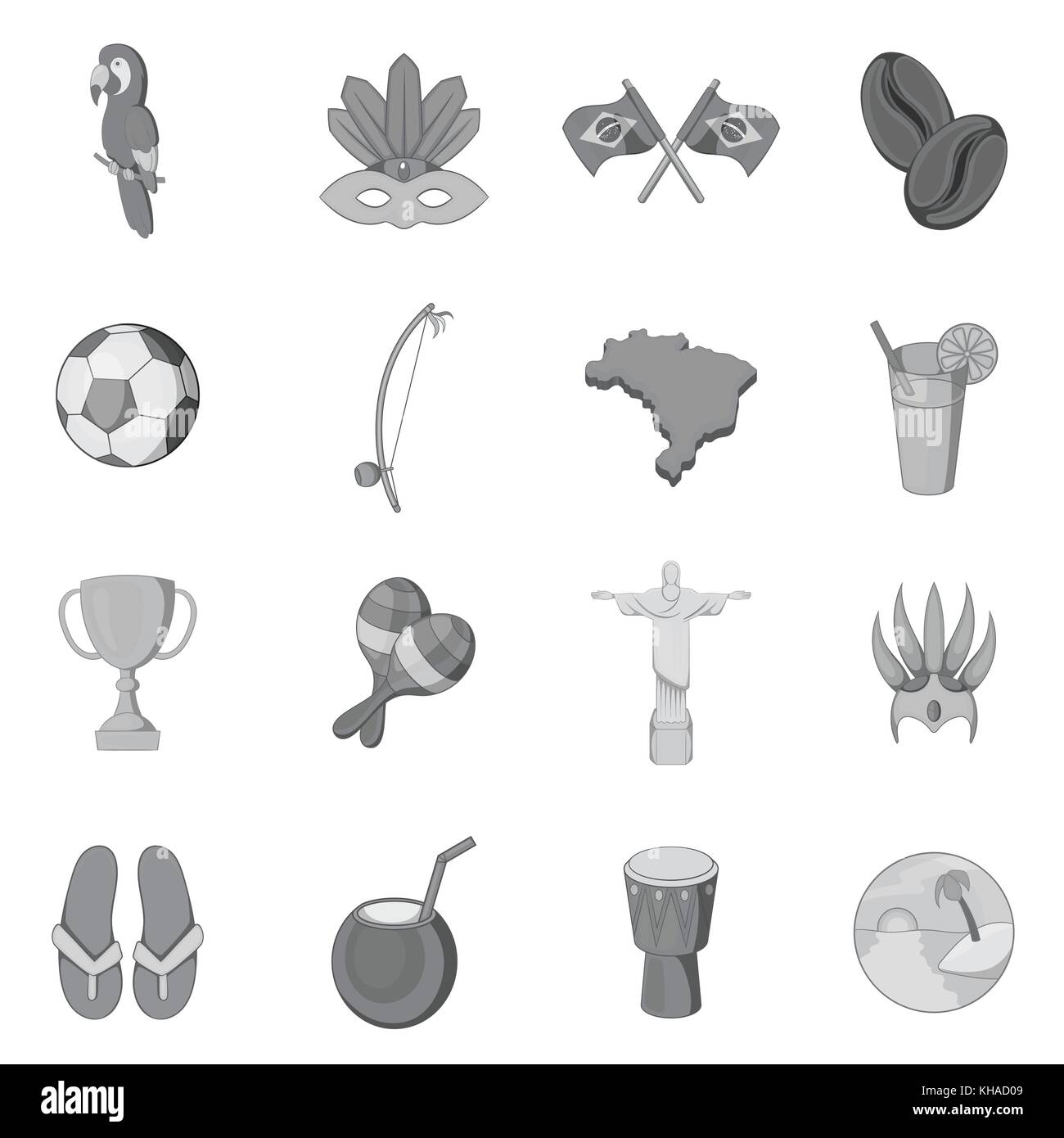 Le Brésil Voyage icons set, style monochrome Illustration de Vecteur