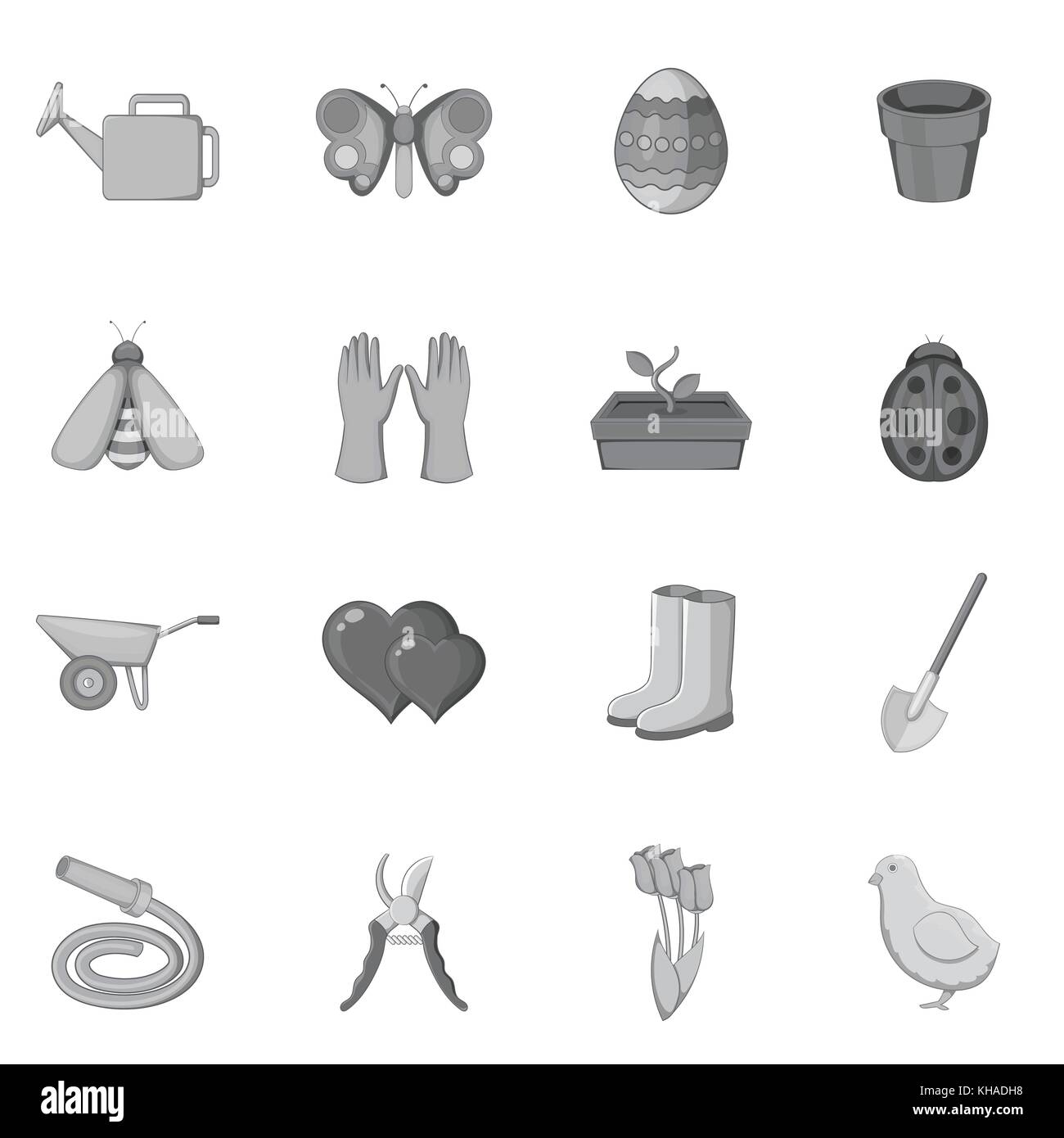 Icons set printemps, style monochrome Illustration de Vecteur