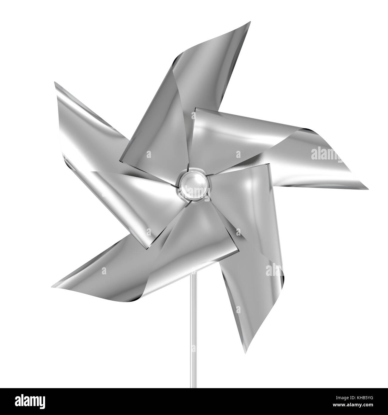 Un jouet ordinaire moulin avec roue à ailettes de couleur feuille d'argent sur un bâton sur un fond isolé - 3D render Banque D'Images