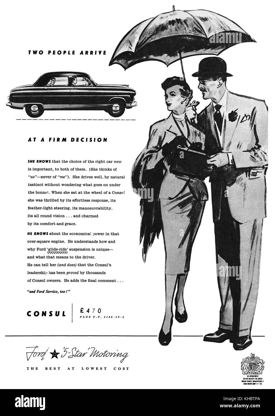 1955 La publicité pour la voiture à moteur Ford. Banque D'Images